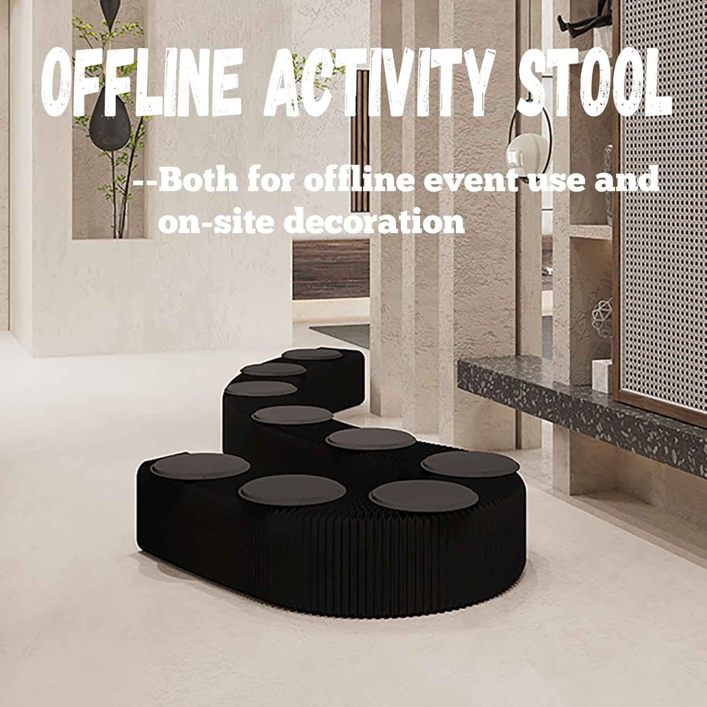 Foldable Kraft Paper Stool, Honeycomb Accordion Folding Bench, Collapsible Paper Stool for Small Spaces, Portable Footrest and Side Table for Living Room and Office,Black-44×31×300cm
