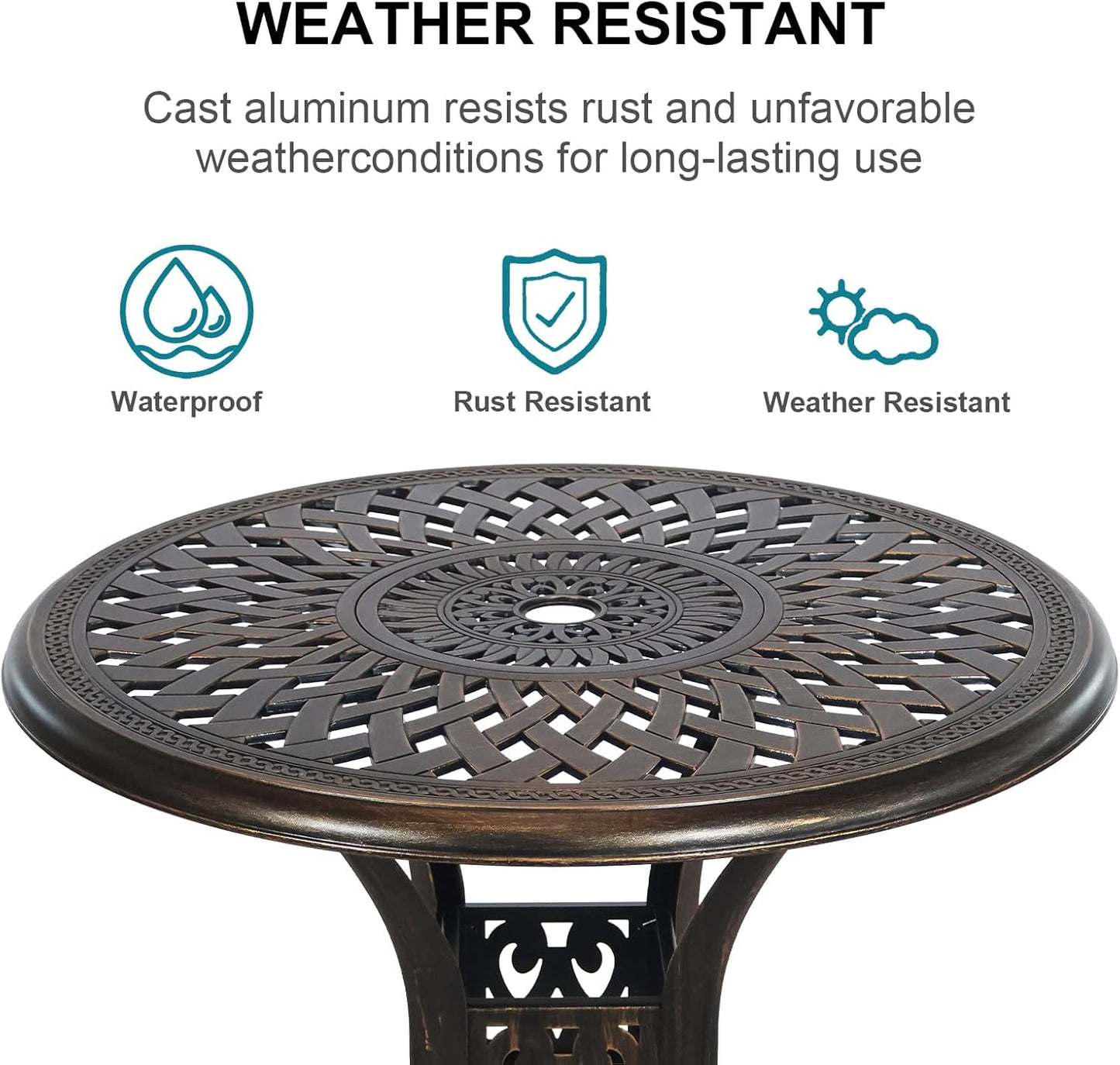 Outdoor Patio Table and Chairs Patio Dining Furniture Set Cast Aluminum Outdoor Table Set Bistro Chairs for Garden (Bronze, 3 Piece Round Table Set)