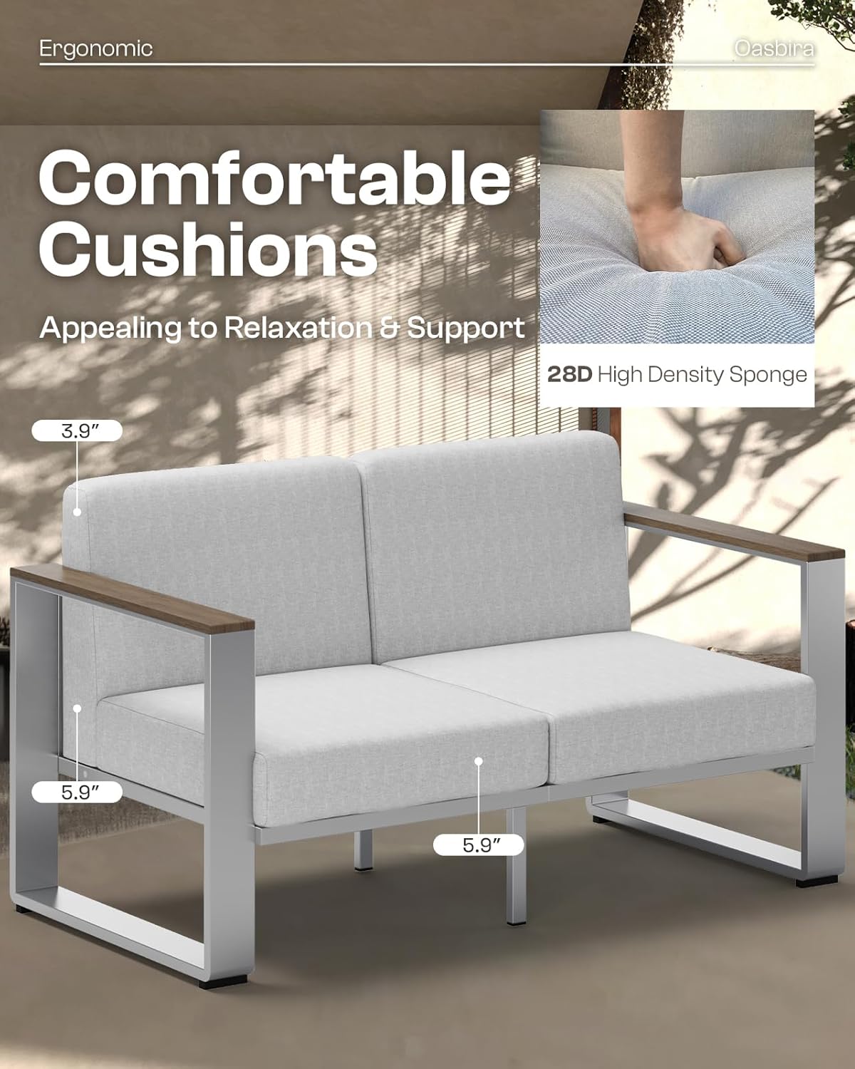 Aluminum Outdoor Patio Furniture, 2 Pieces Armchairs, All-Weather Metal Modern Outside Single Sofa for Deck, Porch (LightGray)