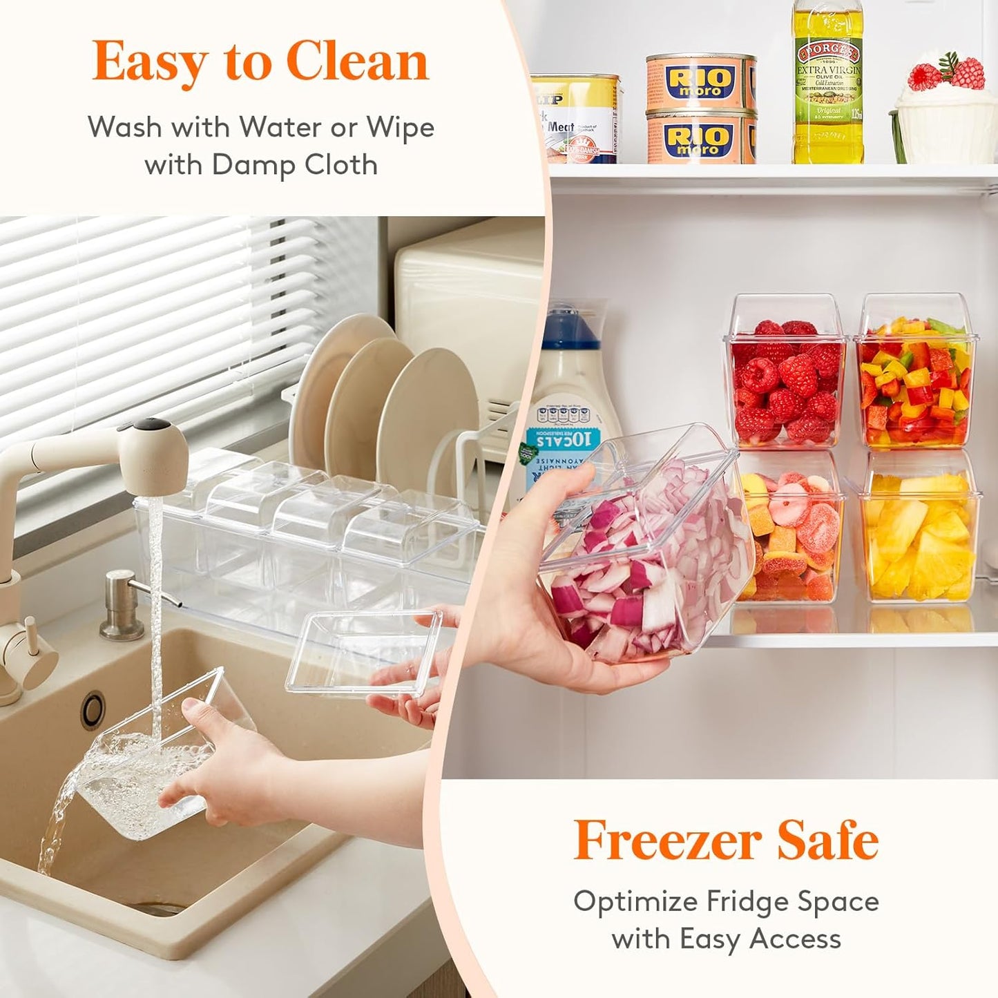 Lifewit 4 Pack Ice Chilled Condiment Caddy with 5 Containers(2.5 cup), Condiment Server with Separate Lids, Serving Tray Platter for Bar Accessories, Fruit, Salad, Taco, Party Garnish