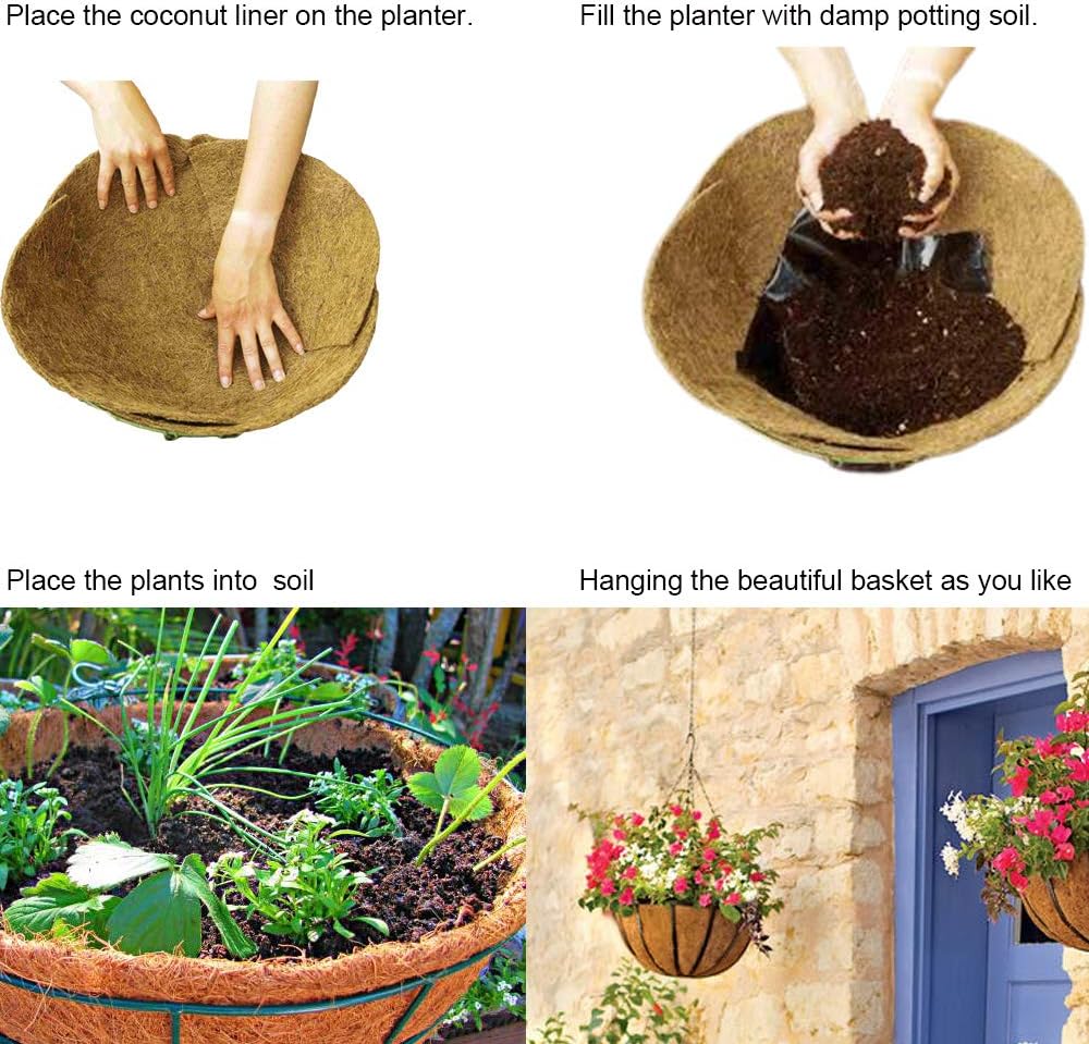 Coco Liners for Planters 14 Inch 2PCS Circle Replacement Plant Basket Liners Coco Fiber Liner for Hanging Basket