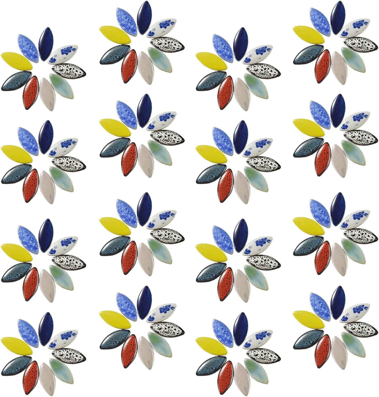 70 Pcs Petal Ceramic Mosaic Tiles, Green, Polished Edge, Cottage Style, Floral Pattern, Glue Down Installation, Suitable for Crafts and Home Decorations