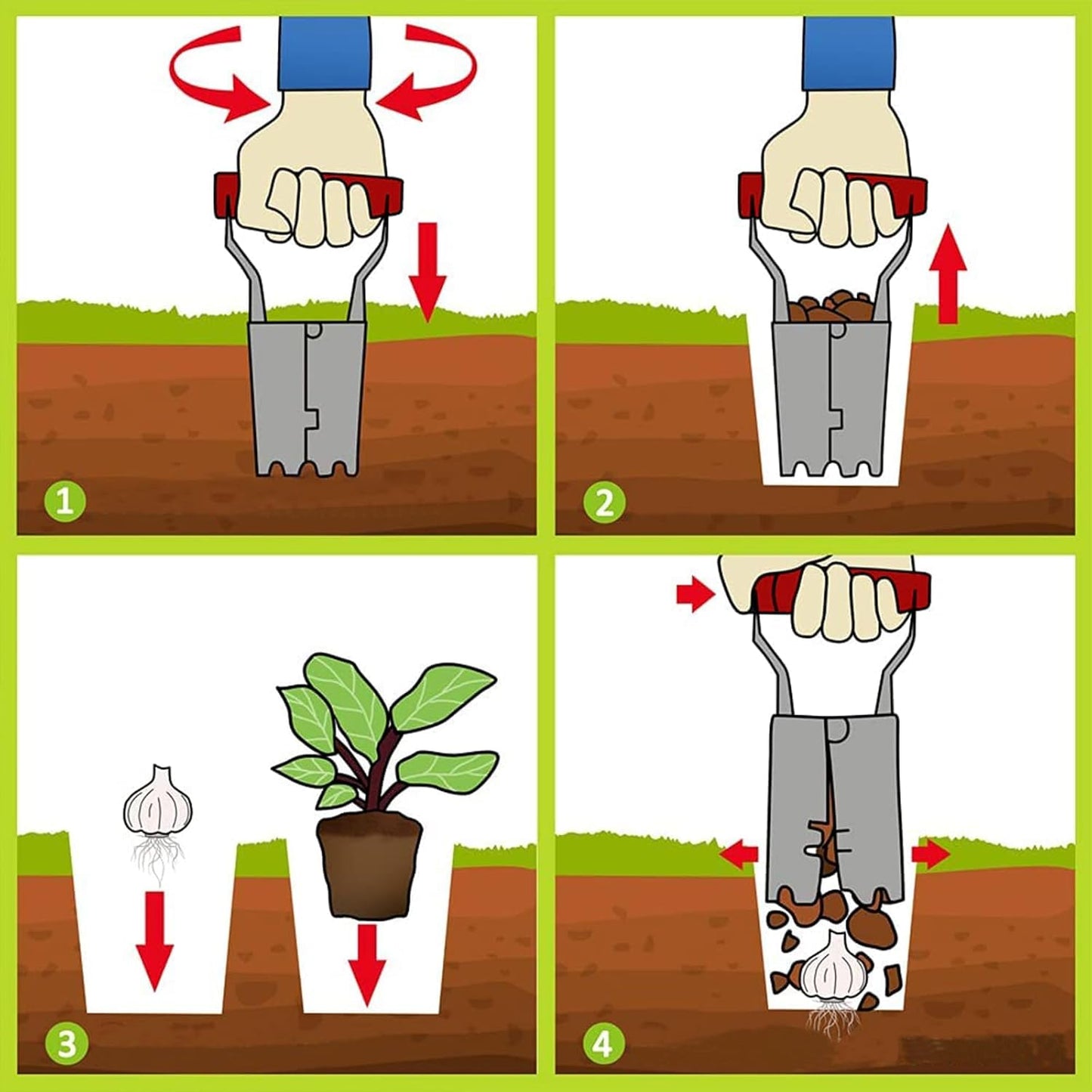 FLORA GUARD Bulb Planter with Depth Markers - Automatic Soil Releasing Seed Bulb Transplanter for Planting/Digging Tulips, Daffodils, Dahlias and More