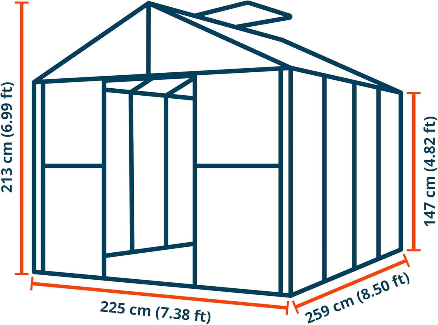 Greenhouse Topas 4 Aluminum Frame 7.4 x 8.5 ft Approx. 8 mm Polycarbonate Panels - with Bonus Base Frame and Automatic Vent Opener