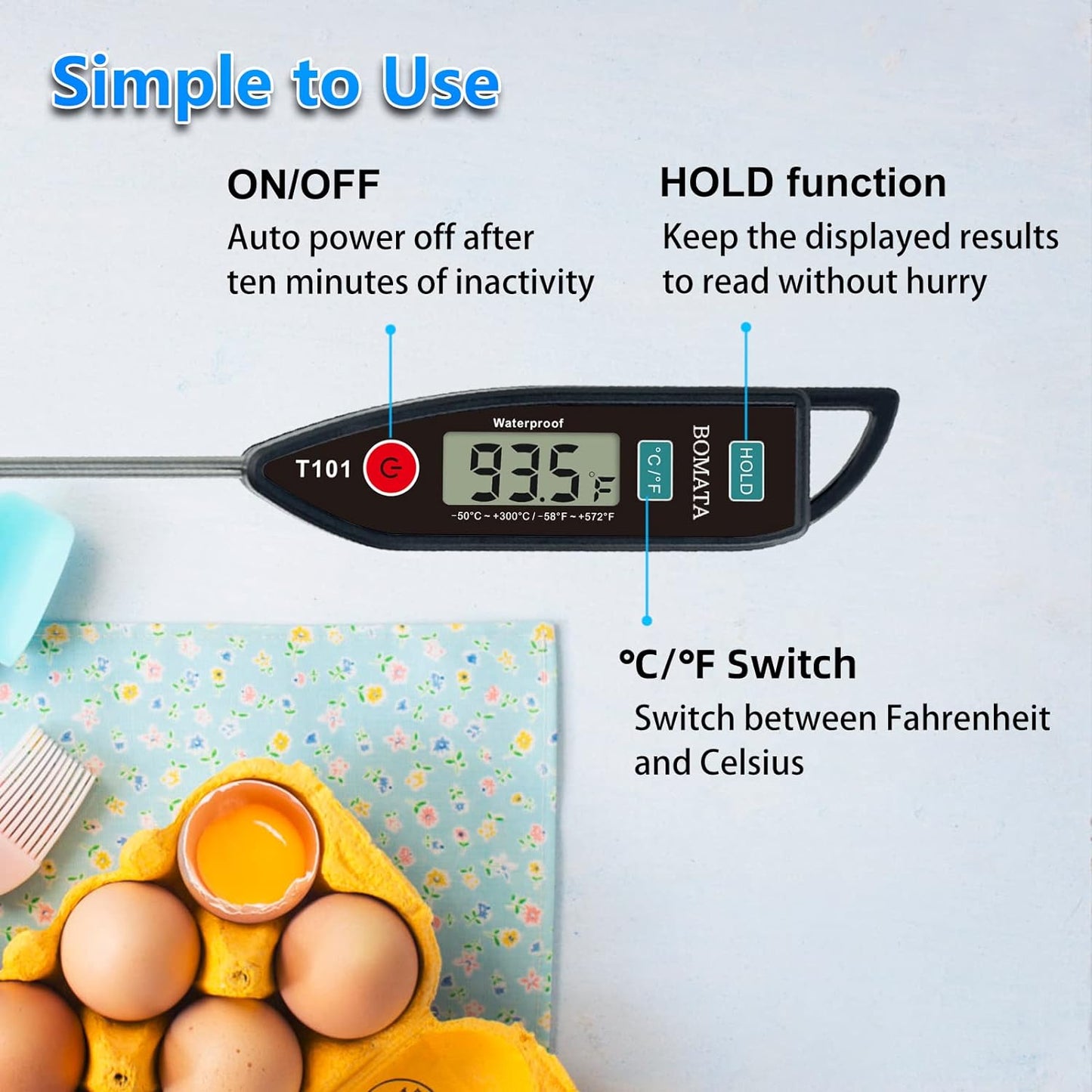 BOMATA Digital Water Thermometer for Water, Liquid, Candle and Cooking. Instant Read Food Thermometer Waterproof IPX7 with Long Probe for Cooking, Meat, BBQ! T101 (Black Color)…