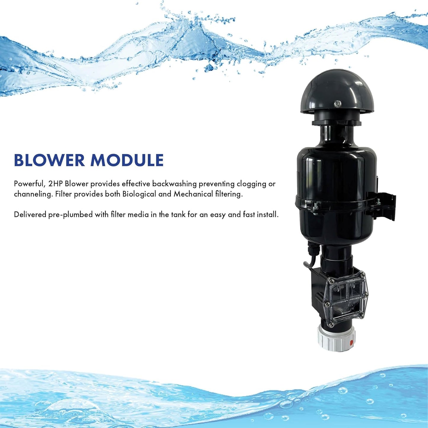 HALF OFF PONDS Simply Clear Koi Pond Filter System with 2HP Blower – Filters Ponds Up to 2,500 Gallons – Bio Comb Media, 6-Way Valve, Pressure Gauge- Mechanical & Biological Filtration