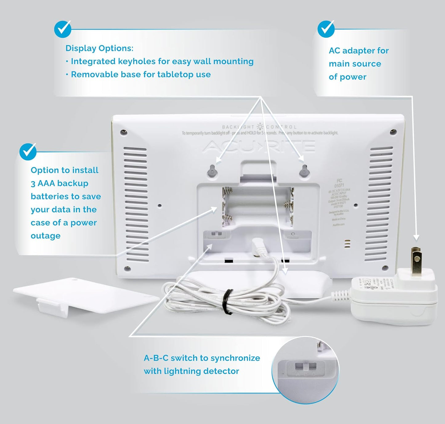 AcuRite Weather Station Forecaster for Indoor/Outdoor Temperature and Humidity and Lightning Detection with Built-in Barometer (01071), White