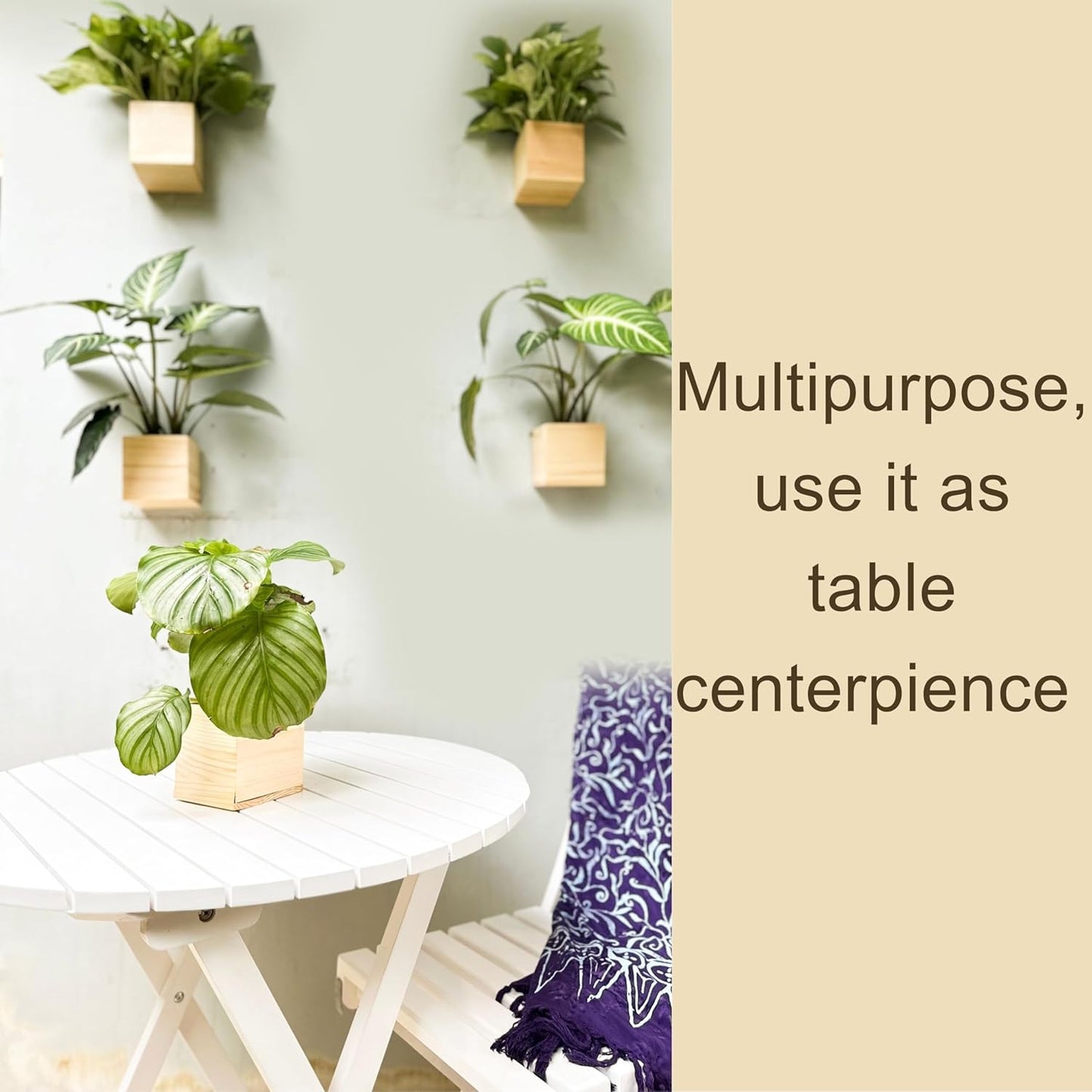 LaLaGreen Wooden Planter Box for Plants (4x4 Inch, 2 Pack) Small Square Wall Planters for Indoor Plant, Natural Wood Hanging Flower Pot Boxes Table Centerpiece Herb Balcony Home Garden Office Decor