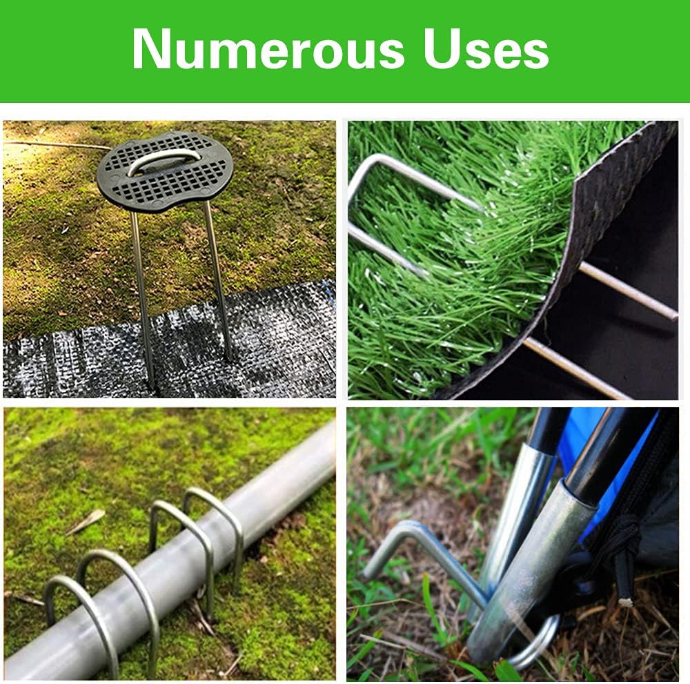 50Pcs Garden Stakes Staples + 50Pcs Gasket, Bakulyor 6 Inch Lawn Landscape Staples 11 Gauge U Shaped Galvanized Landscape Pins, Heavy Duty Yard Ground Pin for Weed Barrier Sod Fabric Decorations - 6"
