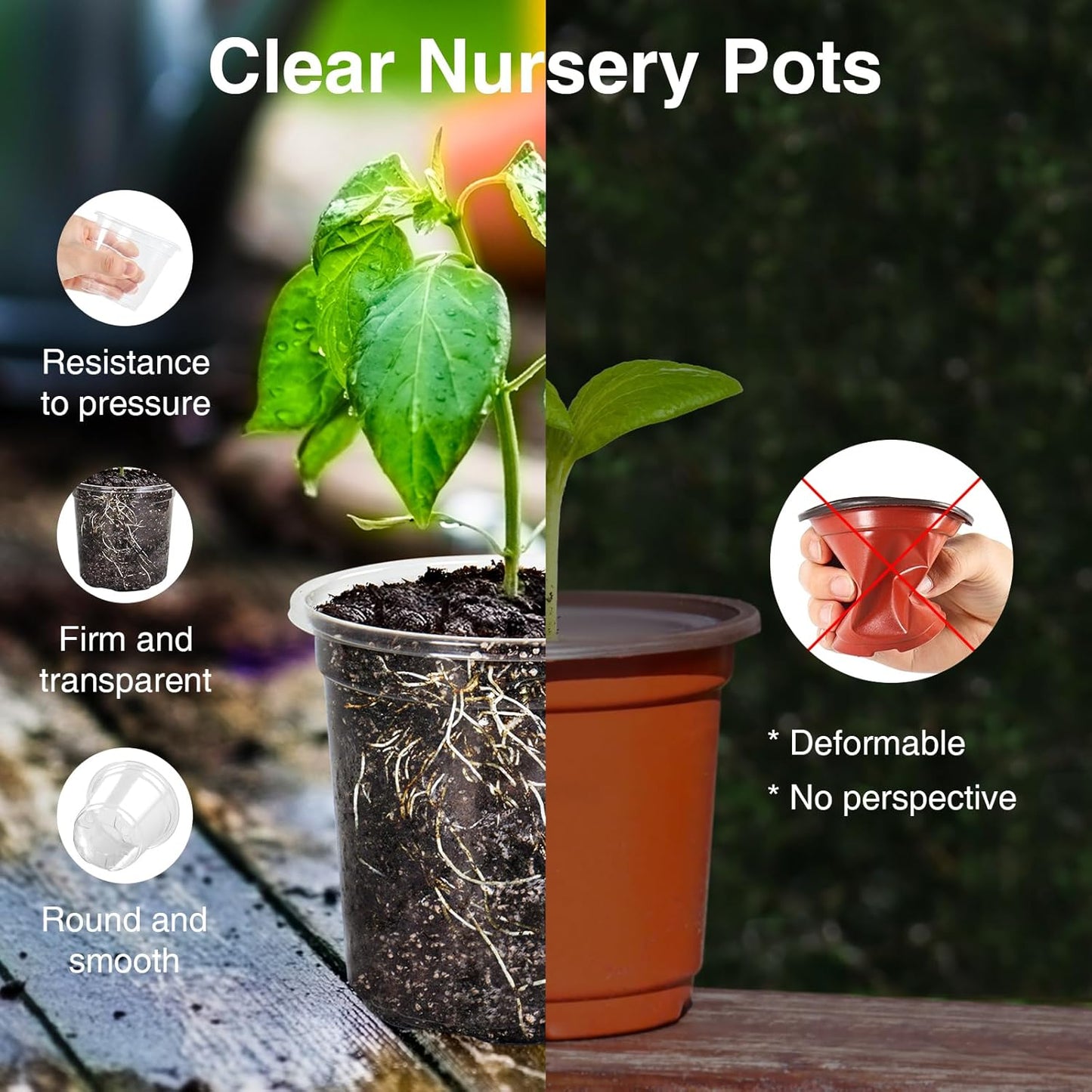 Bonviee 30 Packs 6.7/5/4 Inch Clear Nursery Pots for Plants, Plastic Seedling Pots with Drainage Holes, Planters for Indoor Plants and Transparent Seed Starter Pots with 10 Plant Labels