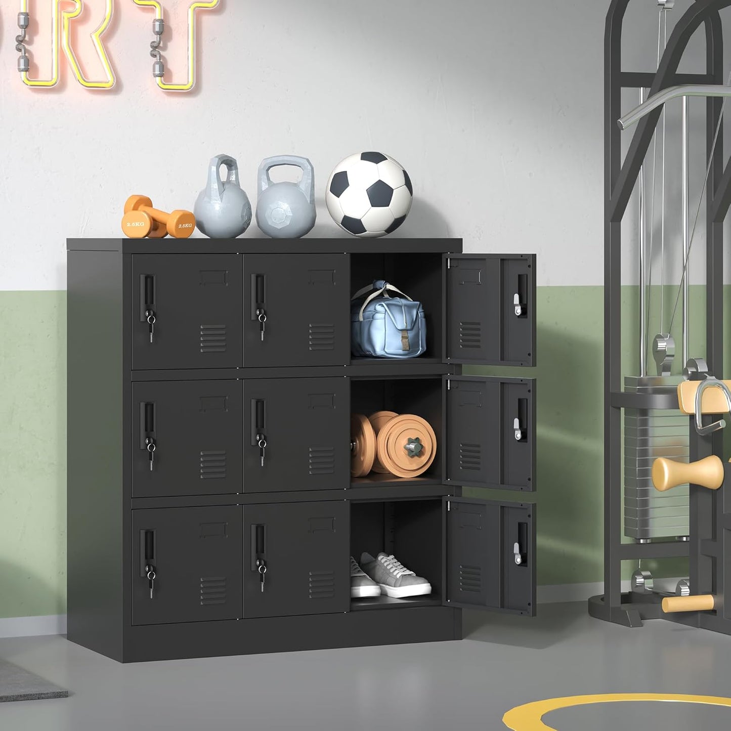 Metal Lockers for Employees, Storage Employee Locker, 72" Storage Lockers with Shelves Steel Cabinet for Home (Black, 9 Door)