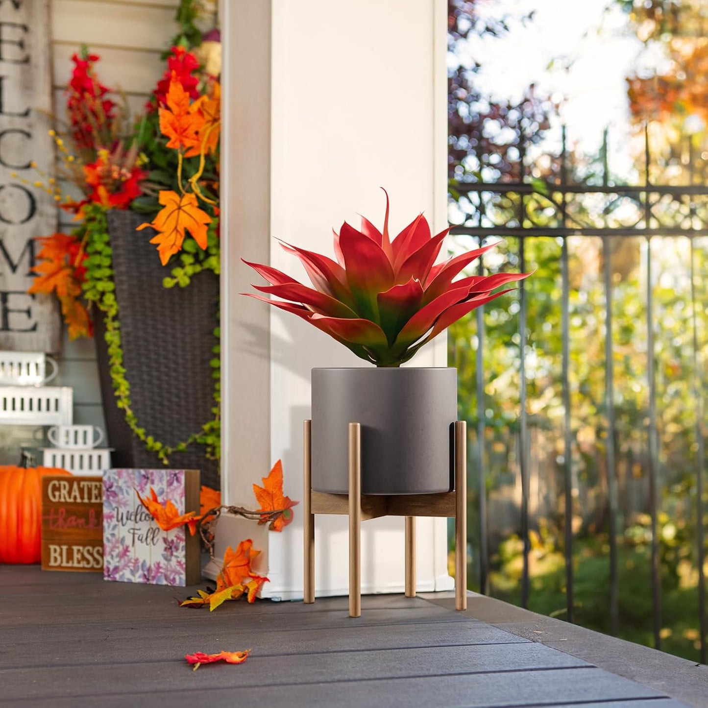 Velener Fall Fake Agave Artificial Plant, Red Fake Succulent Plant for Room Decor, Unpotted Faux Agave Stems Plant for Fall Outdoor/Indoor Decor, 18 inches, Set of 2
