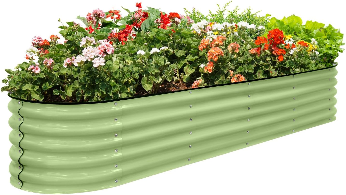 EAGLE PEAK 9 in 1 Modular 17in Customizable Elevated Raised Garden Bed Kit with Multiple Configurations, Outdoor Metal Planter Box Steel Flower Bed, Olive Green