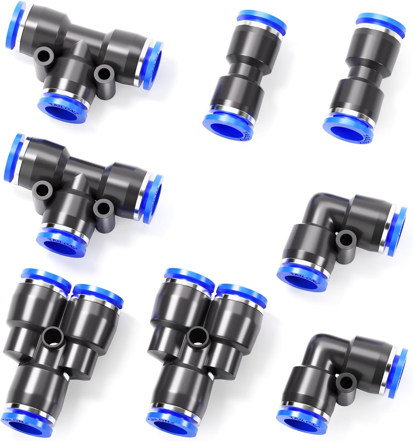 TAILONZ PNEUMATIC 12mm od Push to Connect Fittings Pneumatic Fittings Kit 2 Spliters+2 Elbows+2 tee+2 Straight (8 pcs)