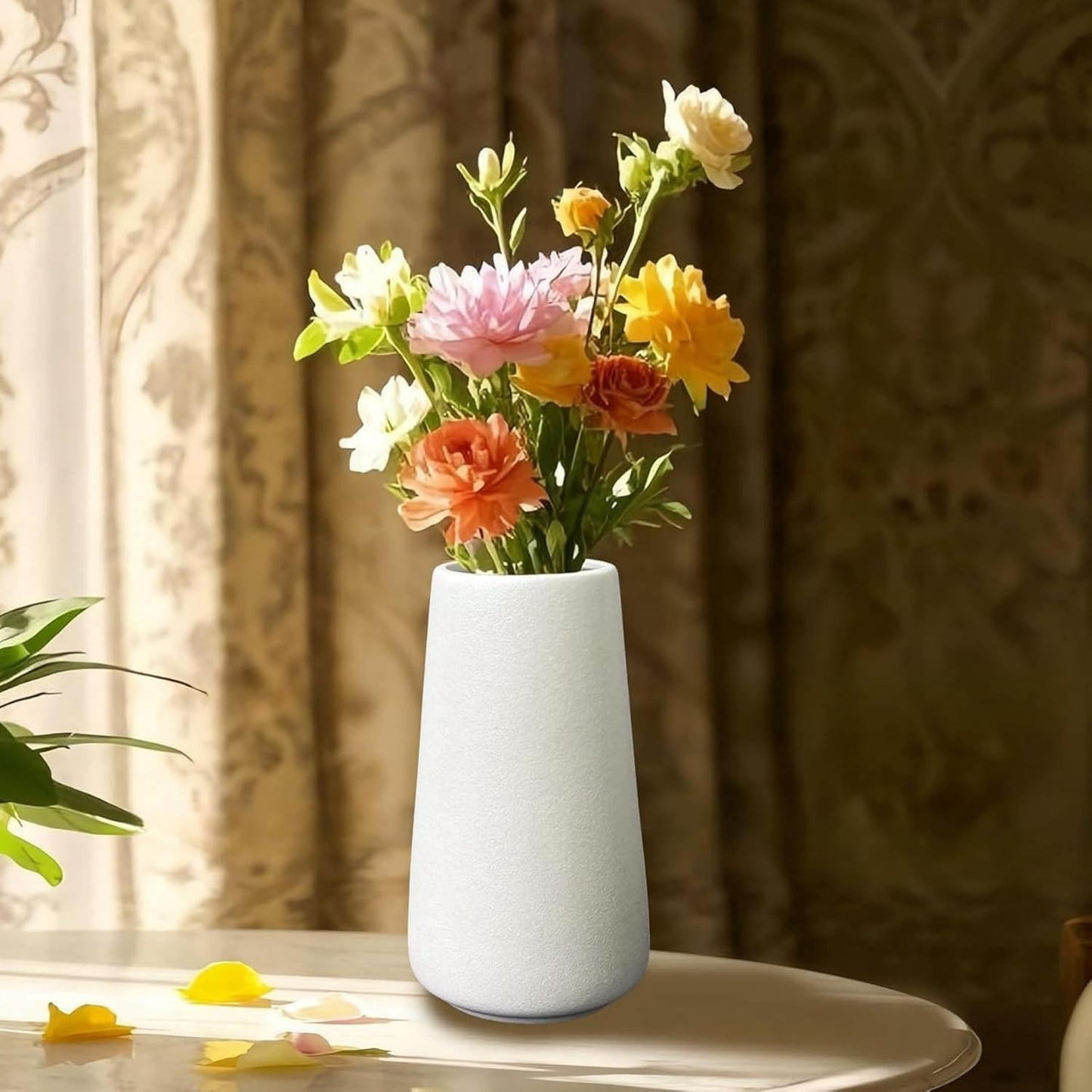Simple Vase for Flowers Plants, Matte Vases for Modern Table Shelf Home Decor Wedding Boho Decor, 6" H Frosted Elegant Ceramic Vase for Pampas Grass Fluffy Stem Bouquet Lavender Flowers (White, 2)