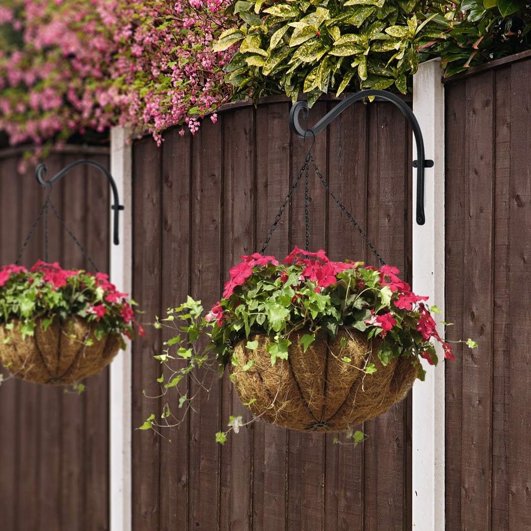 Hanging Plant Brackets Outdoor: 12-Inch Hanging Plant Hangers Wall Hooks - Wall Mount Brackets for Bird Feeder Flower Baskets Black