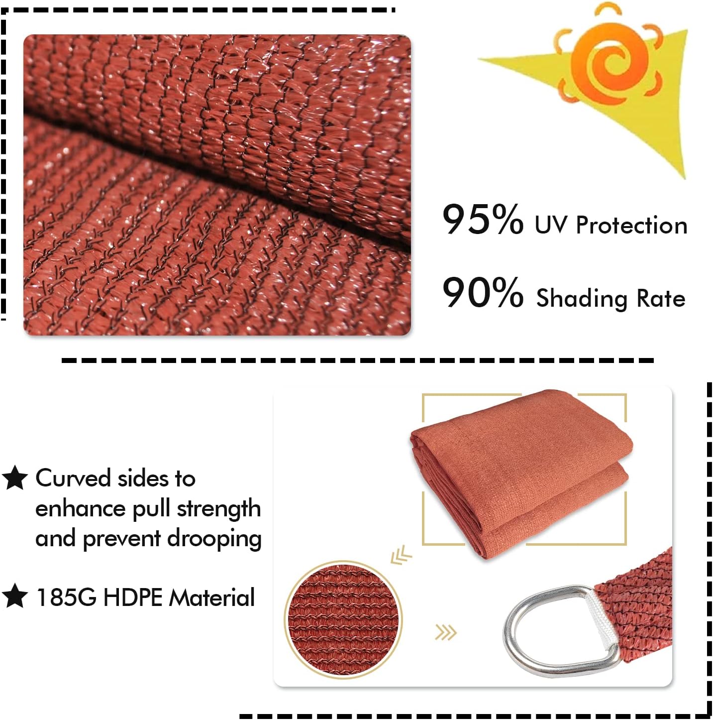 KANAGAWA 6'X18' Rust Red Custom Size Sun Shade Sail Rectangle UV Block Canopy Cover for Patio Backyard Lawn Garden Outdoor (Customized Available)