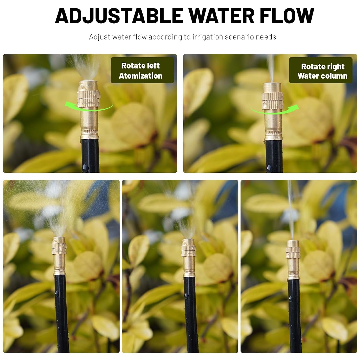 360° Adjustable Drip Irrigation System - 20FT Garden Watering System with 5 Nozzles, Garden Irrigation System, Greenhouse Accessories, Atomizing System for Yard, Lawn, Plants, 5/16 inch Hose