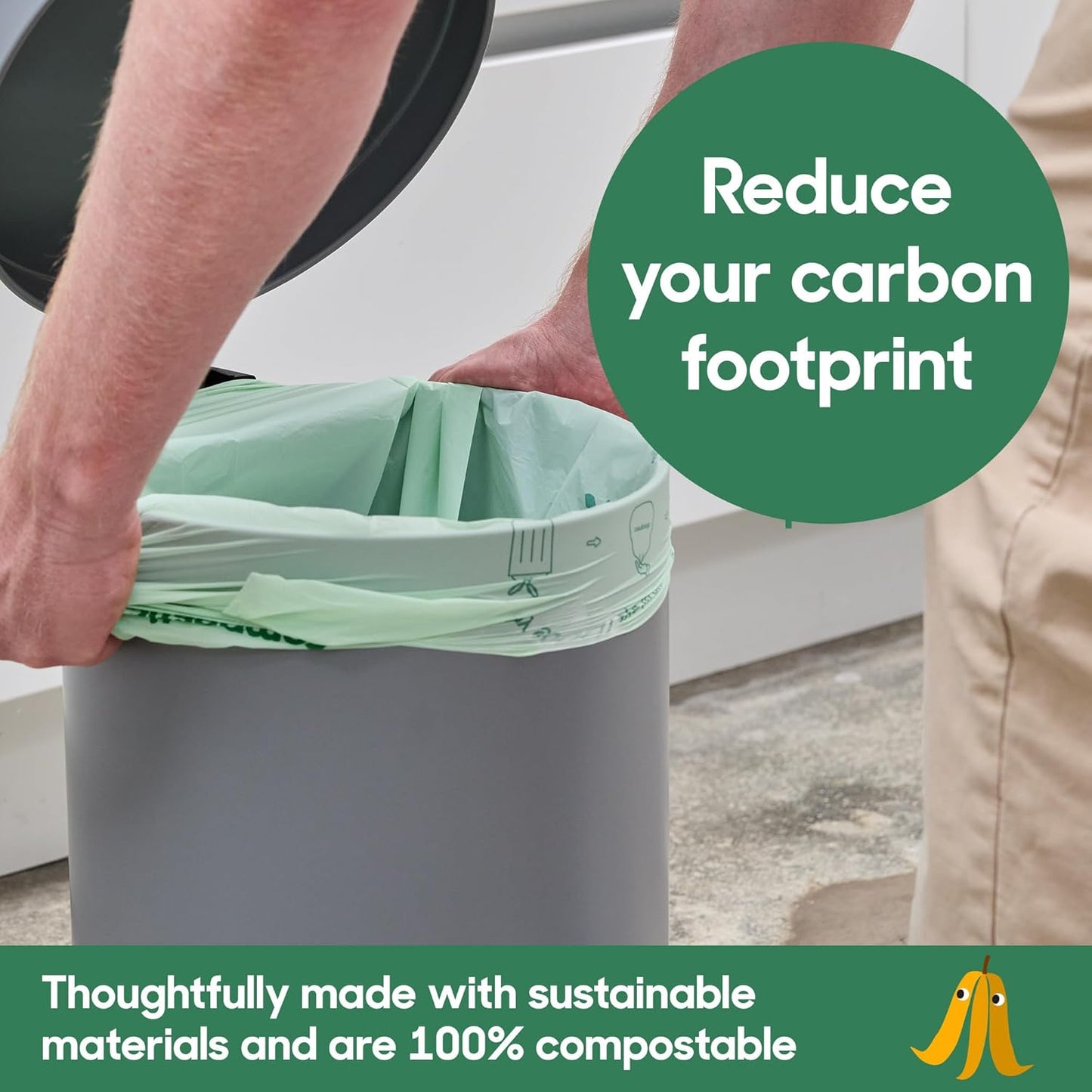 Home Compostable Trash Bags, 13 Gallon Tall Kitchen Rubbish Bags (23” x 29”), Extra Strong & Quickly Breaks Down, 50 Count
