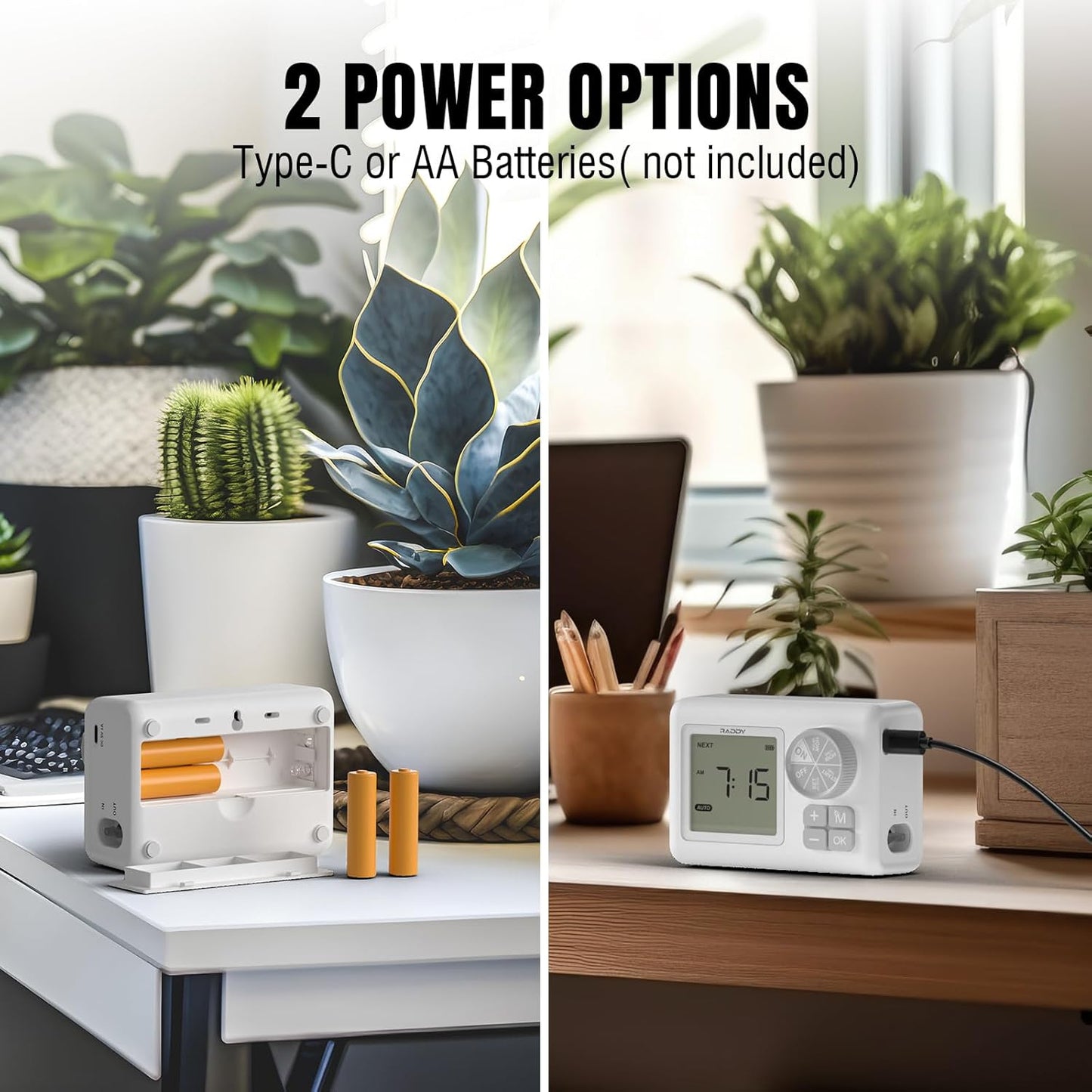 Raddy WS-6 Automatic Plant Waterer, Indoor Plant Watering System for 15 Potted Plants, Programmable Water Timer with LCD Display, USB Power, Water Shortage Alarm for Balcony Greenhouse