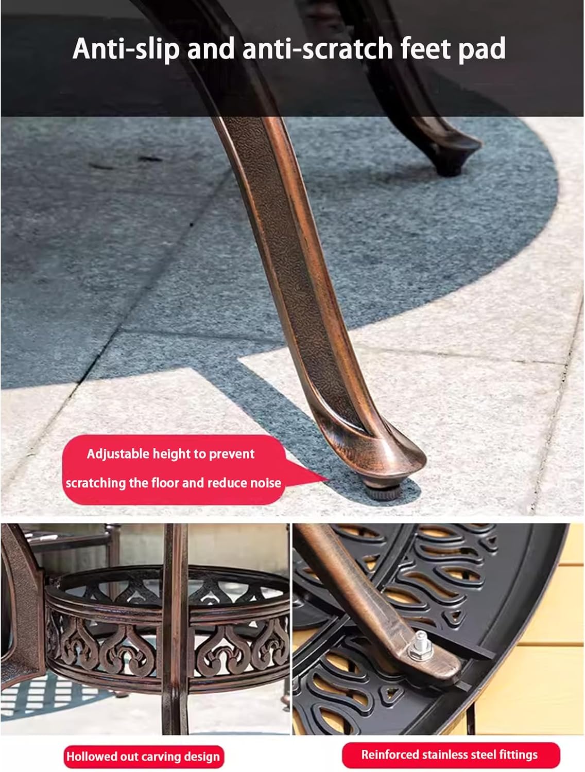 Outdoor Table Cast Aluminum Round Patio Table with Umbrella Hole All Weather Outdoor Dining Tables for Lawn Garden Backyard (90cm Round Tables with Slanted Lattice)