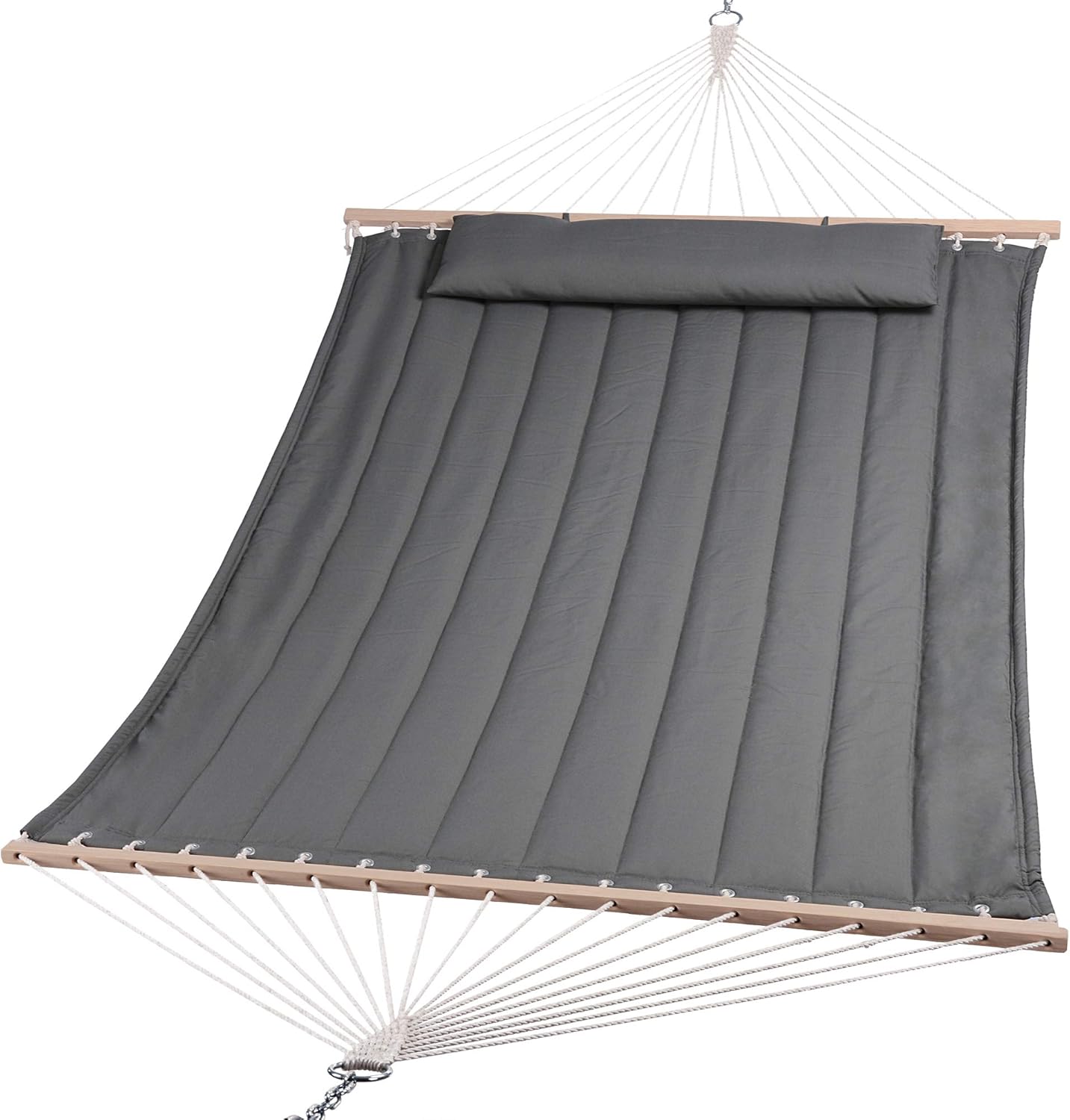 SUNCREAT Heavy Duty Hanging Tree Hammock, 475 lbs Capacity, Two Person Hammock with Large Soft Pillow, Tree Hooks, Gray