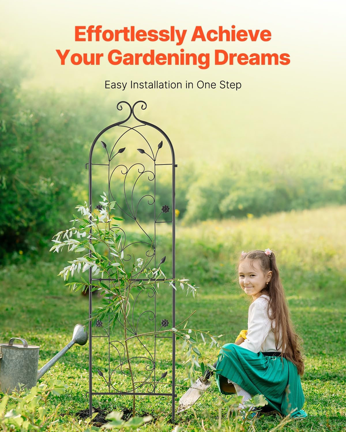 VEVOR Garden Trellis for Climbing Plants, 60 x 15 in, 2 Packs Rustproof Metal Garden Flower Trellis, Outdoor Climbing Rose Trellis Cucumbers Support, Decorative Clematis Trellis for Courtyards Lawns