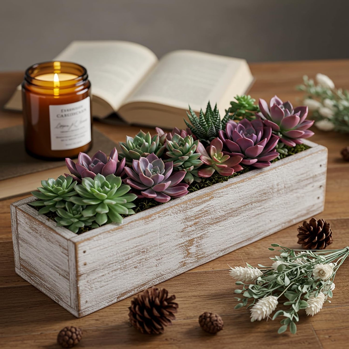 Dandat 1 Set Wood Boxes for Centerpieces 12x4 Inch Rectangle Wooden Planter Box Rustic Wooden Planters with Removable Plastic Liner Floral Foam Blocks for Home Wedding Garden Decor