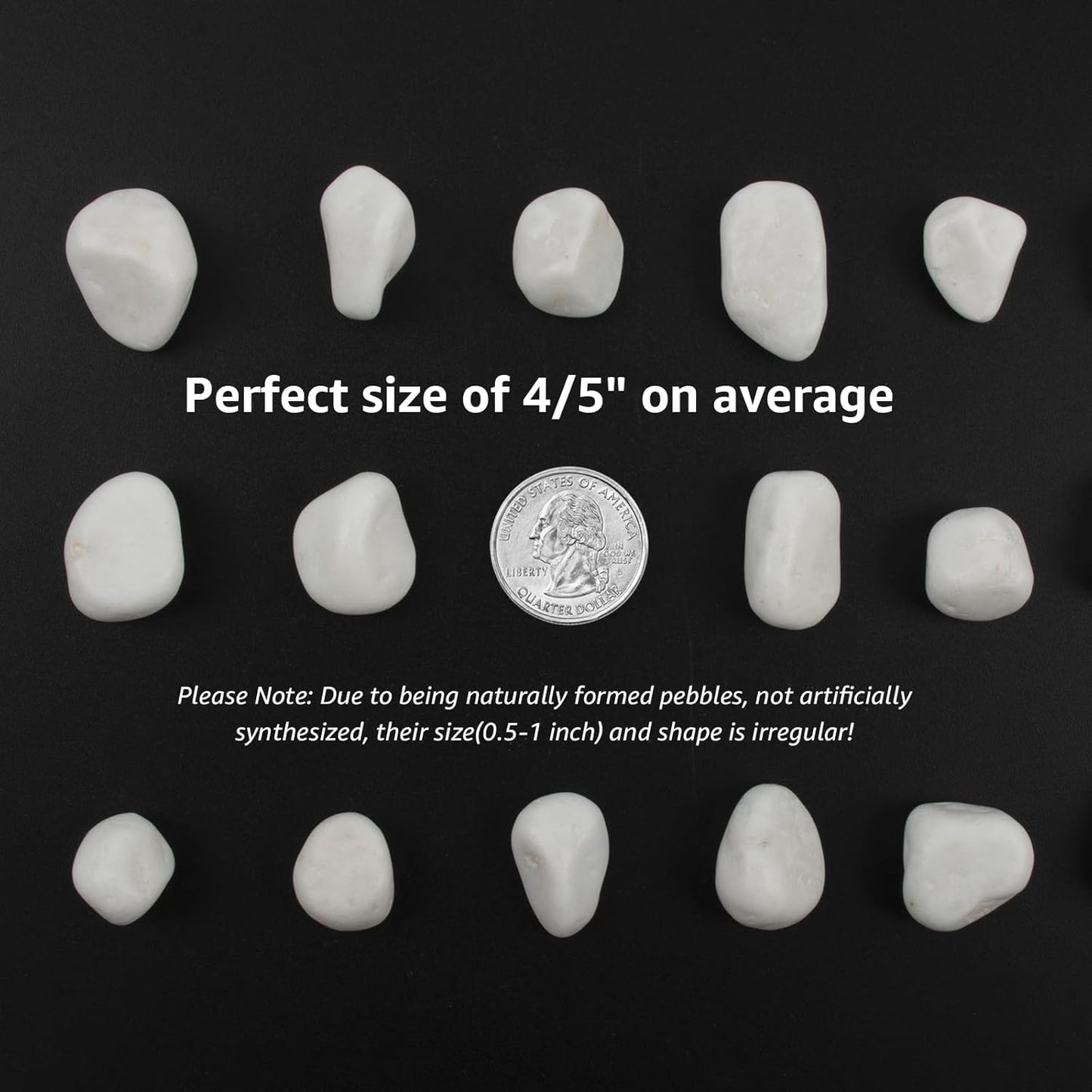 20 lbs White Polished Garden Stones, 0.5-1 Inch Decorative Rocks for Landscaping, Pathways, Yard Borders, Pots, Aquarium Decoration, and DIY Craft Projects (Pure White, Weight: 20 LB)