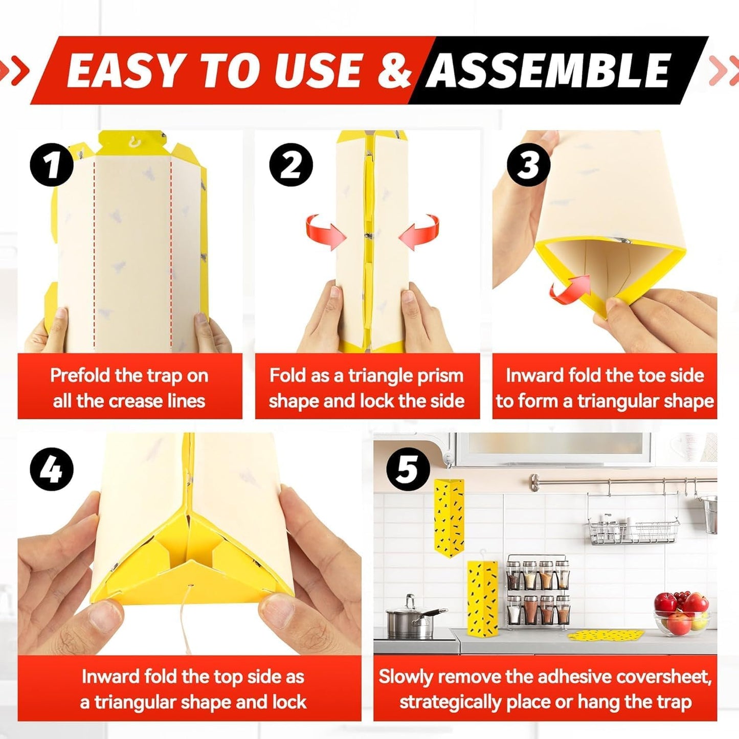 LULUCATCH Fly Glue Trap, 6 Pack Adhesive Fly Traps, Gnat Traps Sticky Bug Catcher, Non-Toxic Odorless Yellow Sticky Trap Indoor for Flies, Moths, Mosquitoes, Flea, for Garage, Barn, Greenhouse & Room