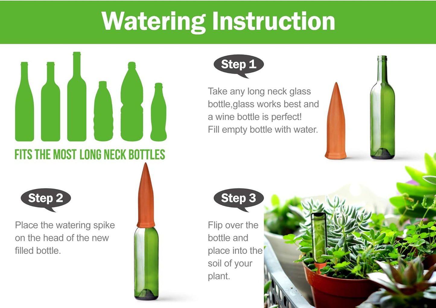 B SEPOR Ceramic Plant Waterer Set of 6 Pack Terracotta Self Watering Spikes,Wine Bottle Plant Watering Devices for Vacation (6Pack)