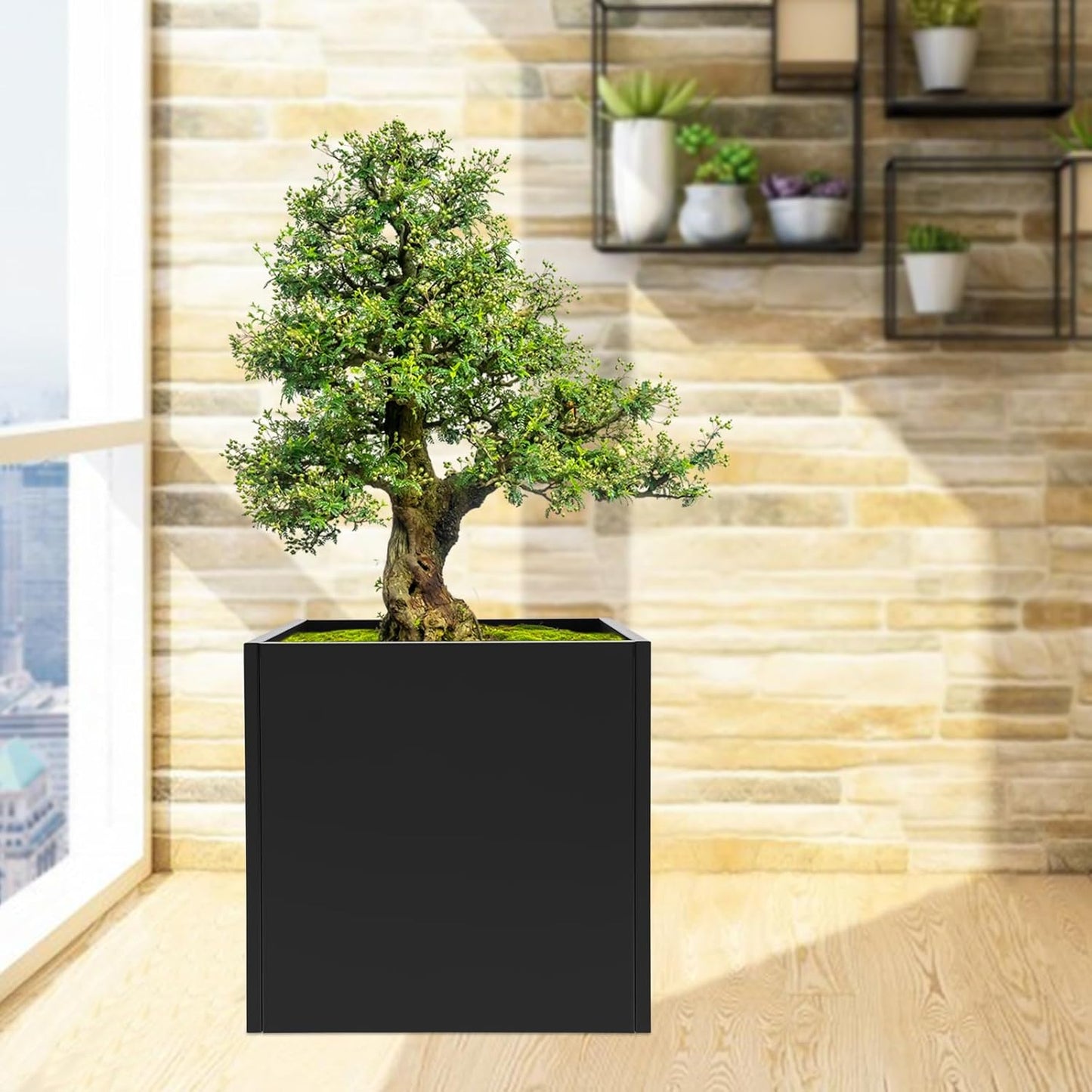 26" L x26 W x26 H Metal Flower Boxes Planter Boxes Outdoor Raised Garden Bed Indoor Outdoor Planting Bed Black Square Planter Box for Patios Lawn Yard Decor Storage