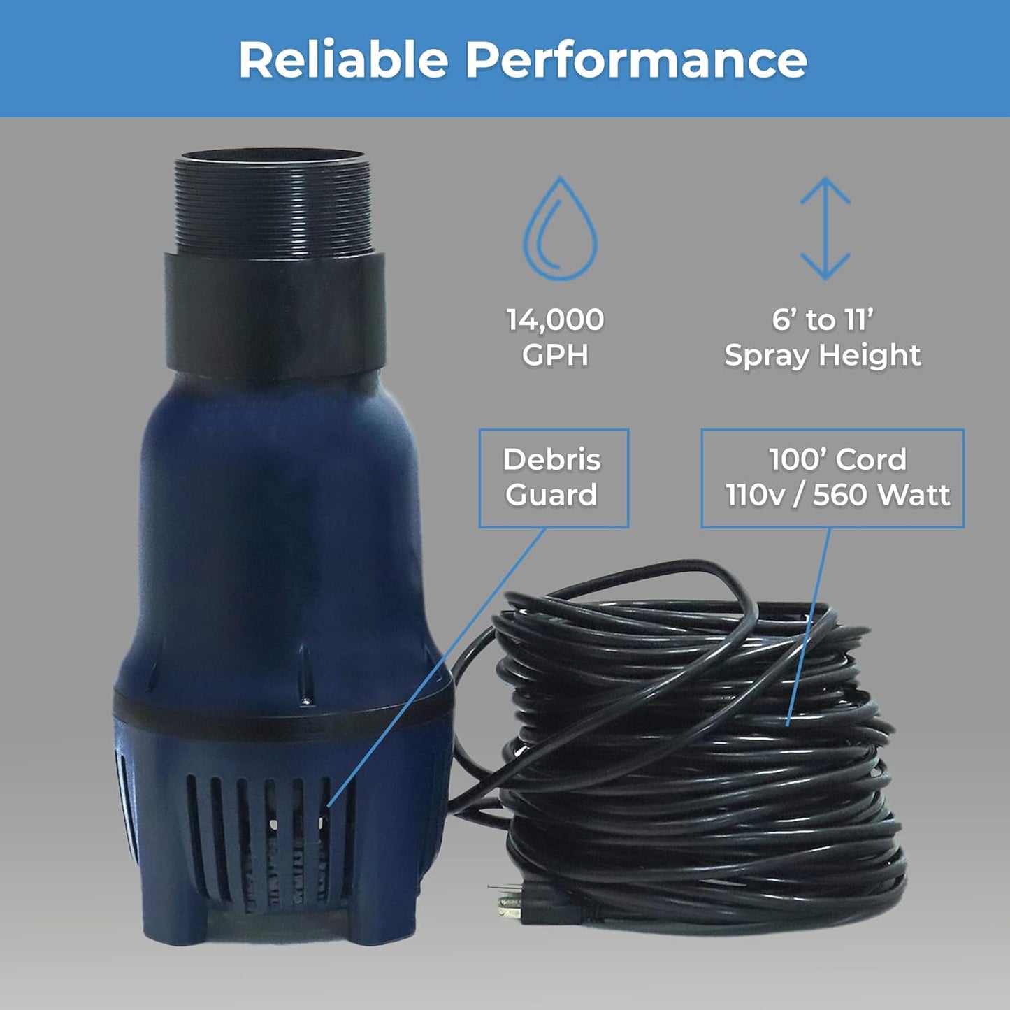 Custom Pro FT 14000 Floating Pond Fountain and Aerator Complete Kit with 14,000 GPH Pump, 100 Foot Power Cord, 3 Spray Styles | 100% US-Based Customer Service and Warranty