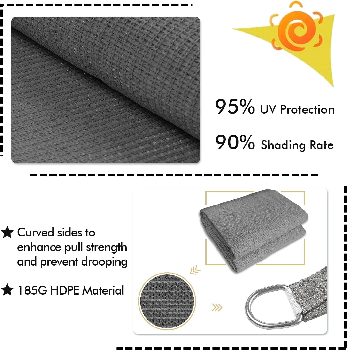 KANAGAWA 23'X24' Dark Gray Custom Size Sun Shade Sail Rectangle UV Block Canopy Cover for Patio Backyard Lawn Garden Outdoor (Customized Available)