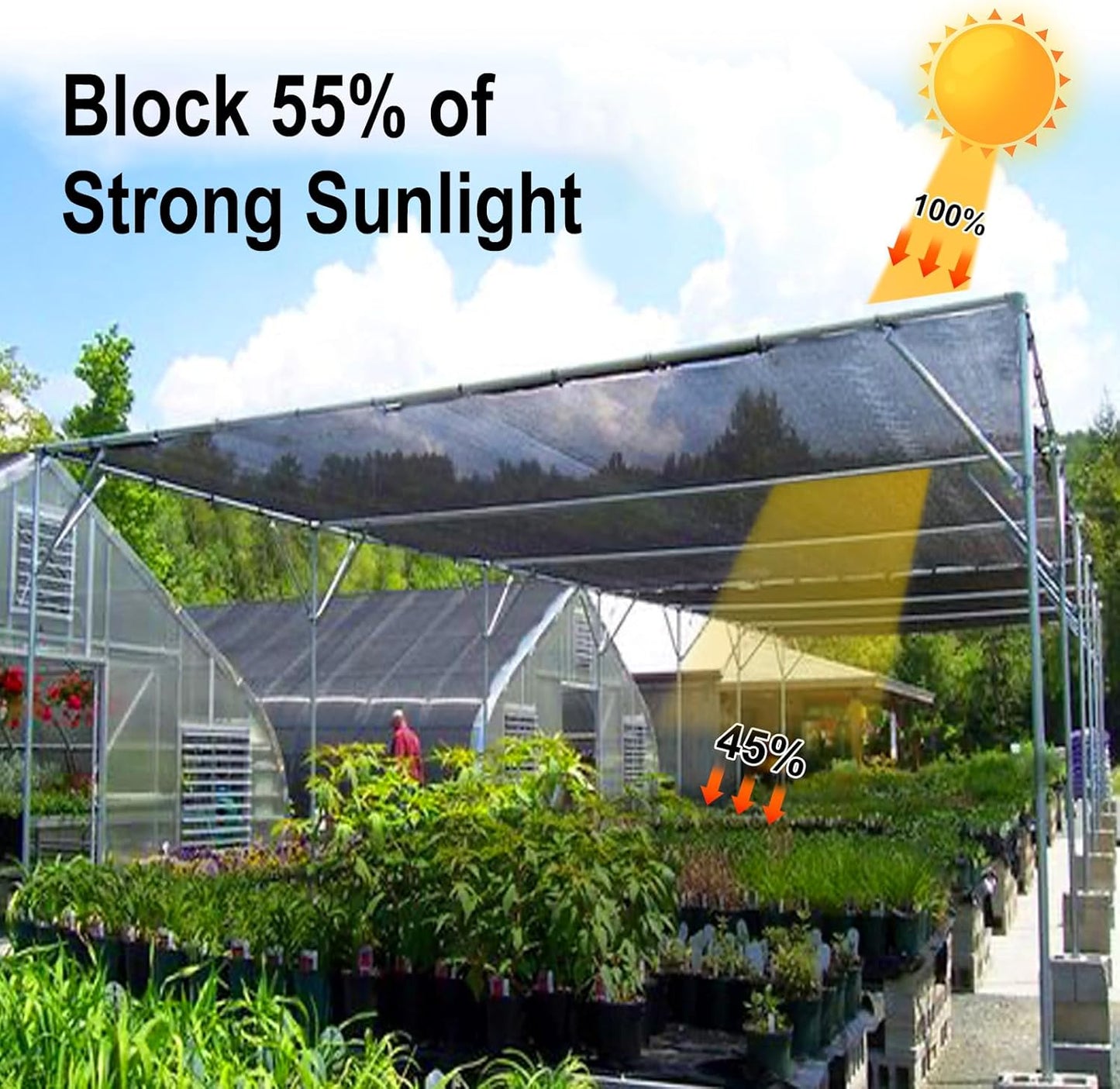 LOVE STORY 8x20FT 55% Black Shade Cloth Sun Shade Net UV Resistant Mesh Tarp Plant Cover Sunblock Net for Garden,Greenhouse,Vegetables,Flowers