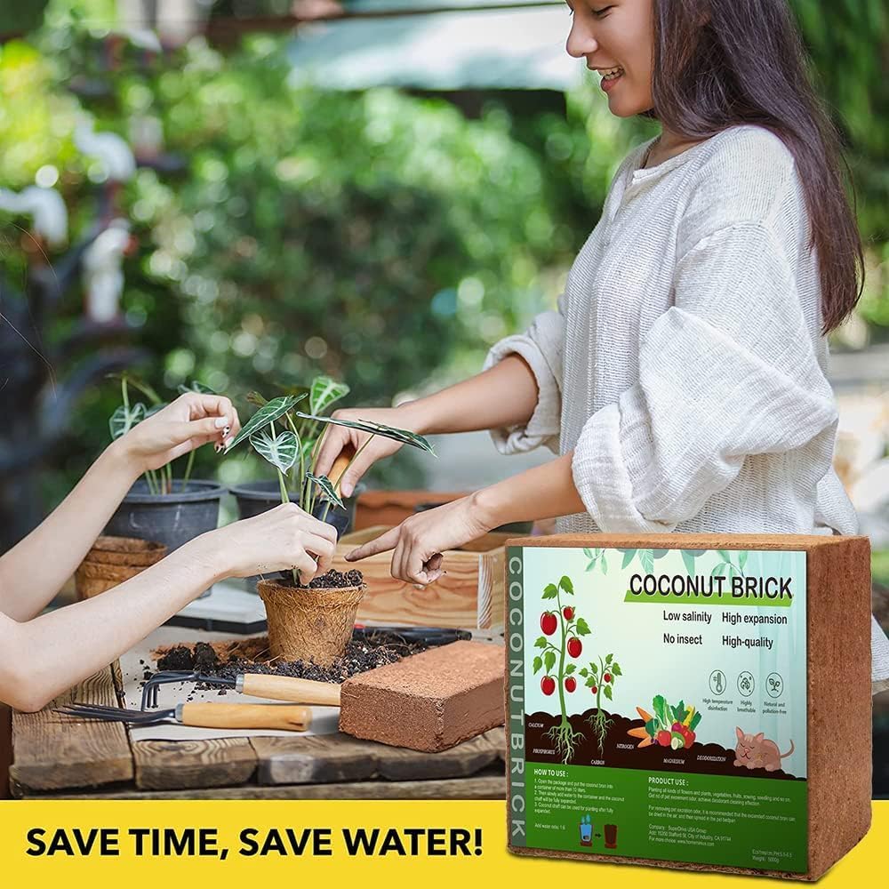 Premium Coco Coir Brick, 11Lbs High Nutrient Compressed Coconut Soil, OMRI 100% Organic Low EC & PH Balanced Potting Soil for All Plants Gardening, Hydroponics and Reptile Substrate 2-Pack