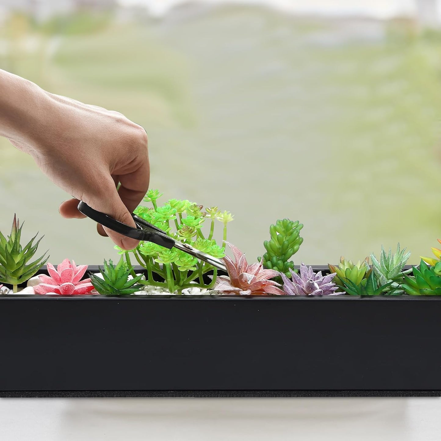 32 x 3.5 x 3.5 Inch Long Rectangular Planter Box Window Sill Plant Box Metal Water Trough Indoor Large Modern Steel with Drainage Holes Herb Garden Home(Black)