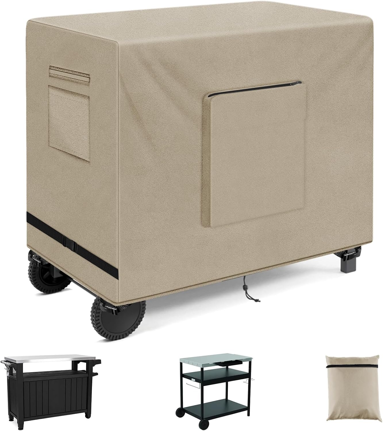 SIRUITON Outdoor Bar Cart Cover for 40 Inch BBQ Food Prep Table, Heavy Duty 600D Oxford Fabric Outdoor Dining Cart/BBQ/Worktable Metal Movable Table Waterproof Cover