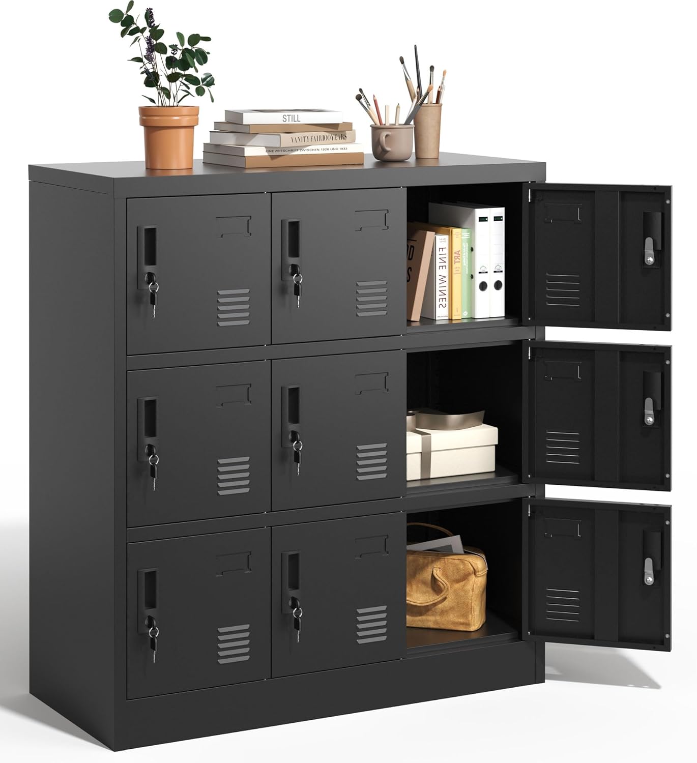 Employee Storage Locker,9 Door Storage Locker,Metal Locker for Employees Office Steel Gym Lockers with Card Slot,Office Storage Lockers for Home,School(Black)