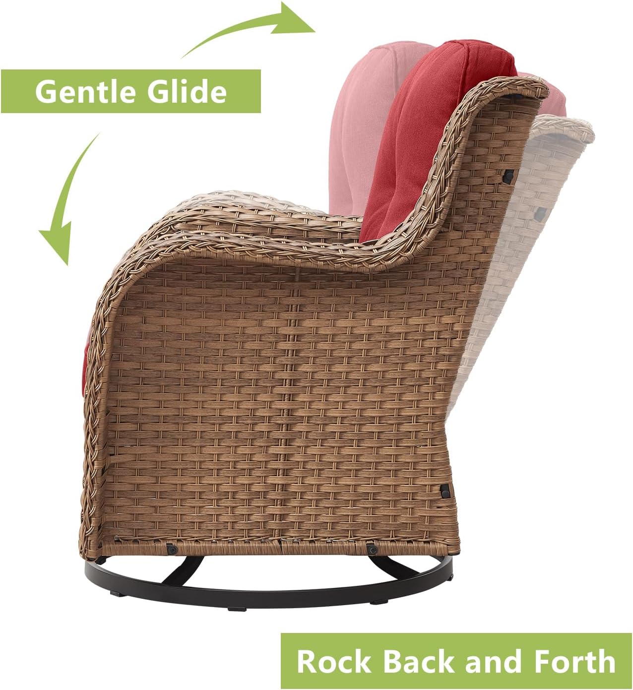 Outdoor Wicker Patio Furniture Set - 6 Piece Rattan Patio Conversation Set with 2 Rocking Swivel Chairs,2 Ottomans,1 Loveseat and 1 Coffee Table for Porch Deck Backyard Garden(Yellow/Red)