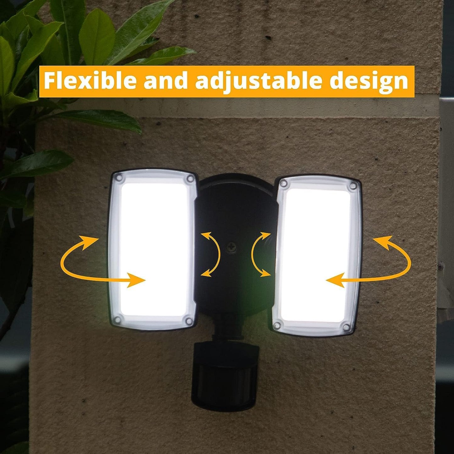 UME 2 Pack 19W LED Flood Light Motion Sensor Outdoor, 2 Adjustable Head, 2000LM, 5000K, IP65 Waterproof, Dusk to Dawn Security Light with Photocell for Exterior,Outside,Garage,House(Black)