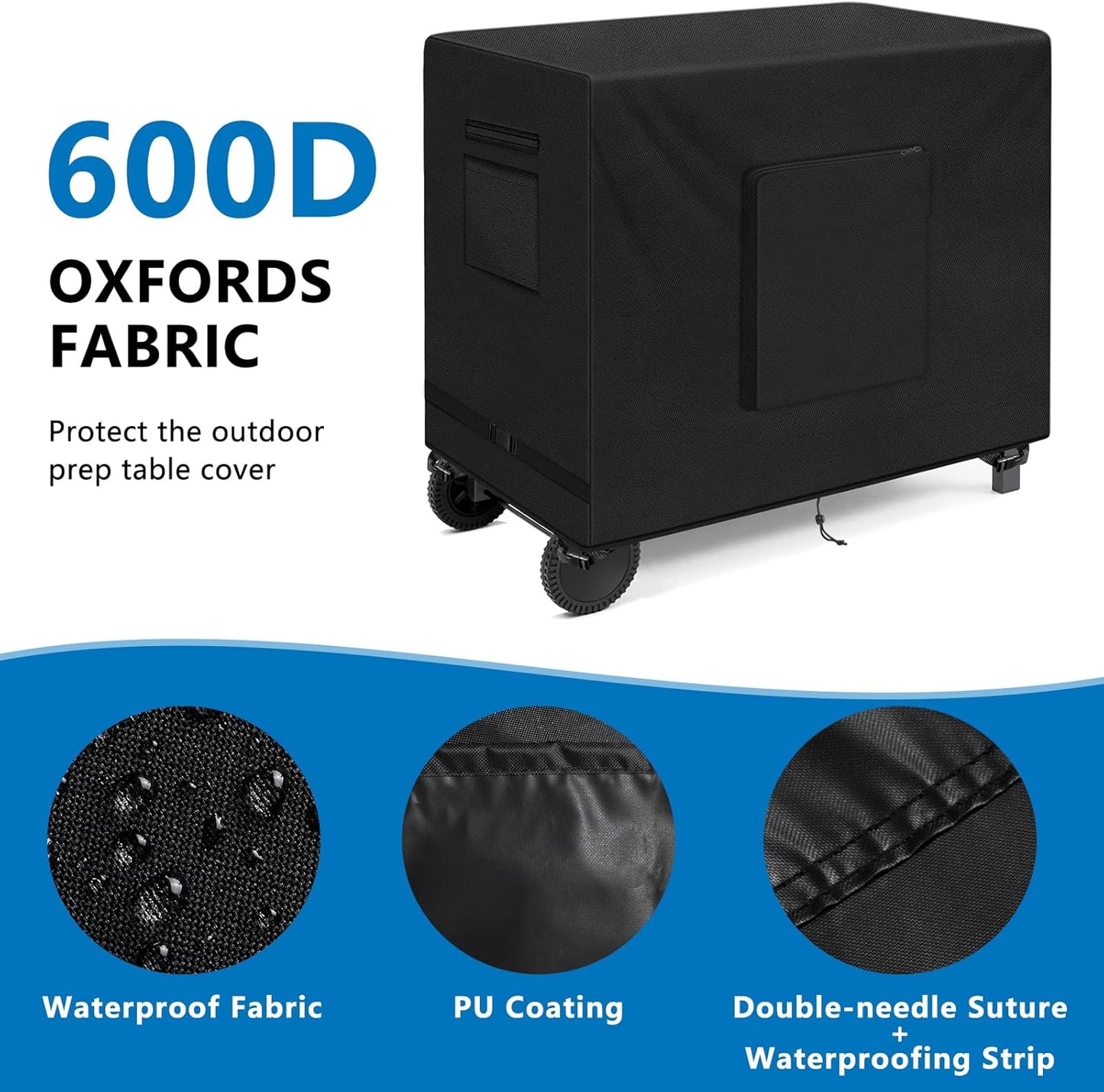 SIRUITON Outdoor Bar Cart Cover for 34 Inch Portable Outdoor Table, Heavy Duty 600D Oxford Fabric Outdoor Waterproof BBQ/Worktable Metal Movable Table Cover