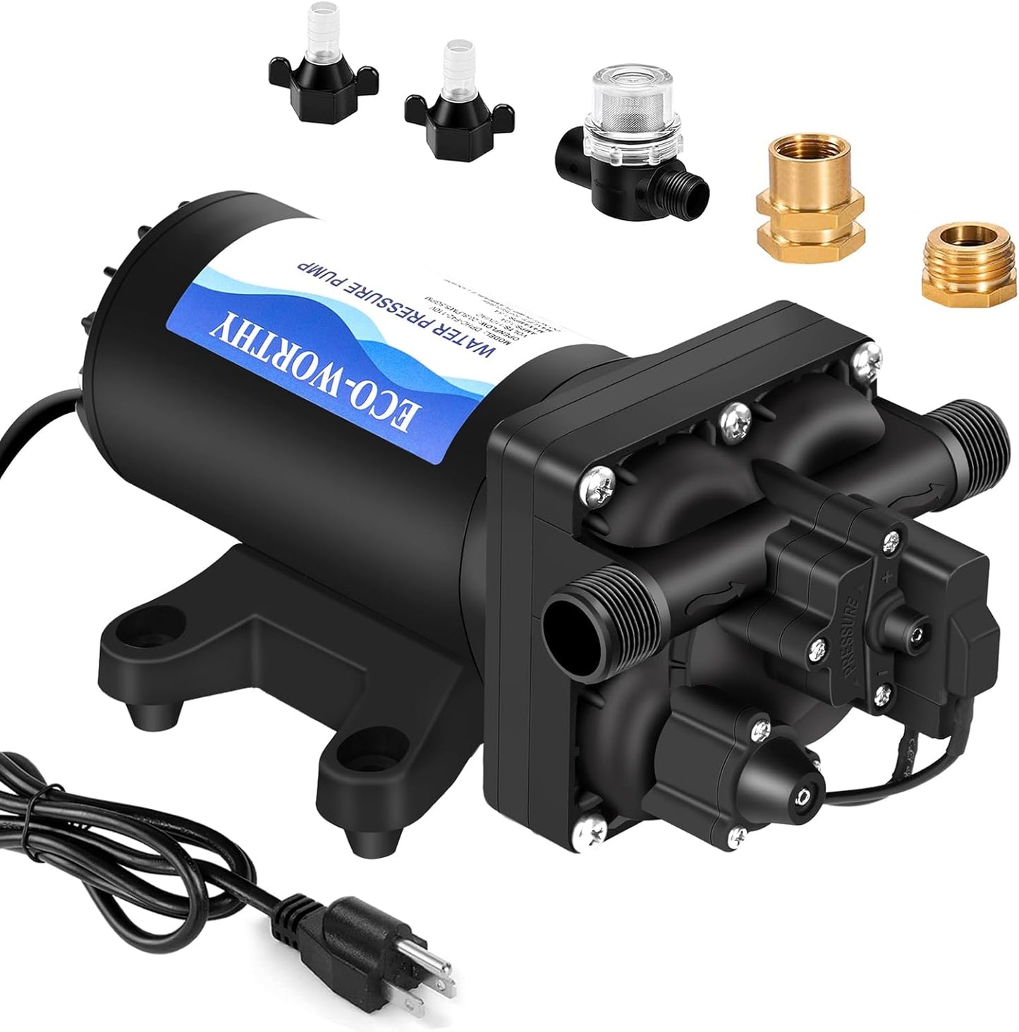 ECO-WORTHY 110V AC Fresh Transfer Diaphragm Water Pump On Demand 5.5GPM 70PSI High Pressure Water Booster Pump 110 Volt with Pressure Switch for Irrigation Garden Hose Sprinkler Home RV