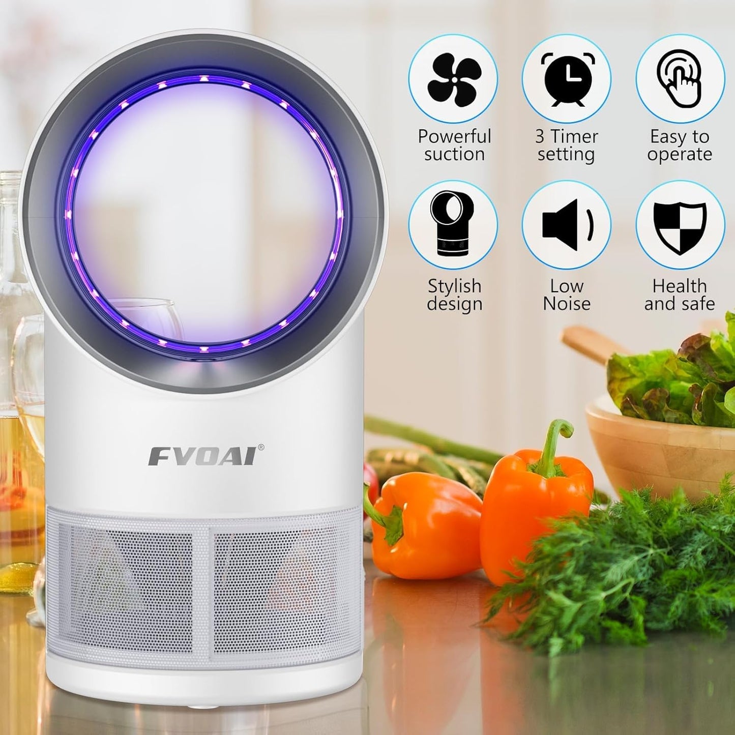 Fruit Fly Trap for Indoors, Fly Traps Indoor for Home Indoor Insect Trap with Suction, Time Setting, Bug Light & 10 Pcs Sticky Glue Boards (White)