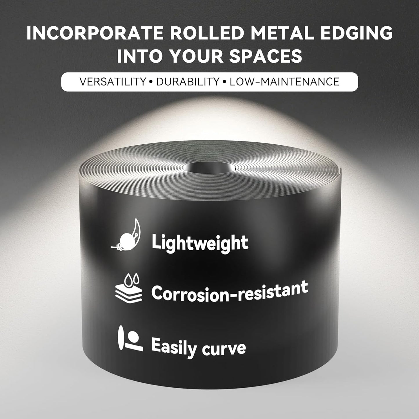 Worth Galvanized Steel Landscape Edging 4.5" x25' Metal Garden Edging Roll Flexible Bender Border with 8Pcs Stakes for Lawn, Flower Bed Edges, Black