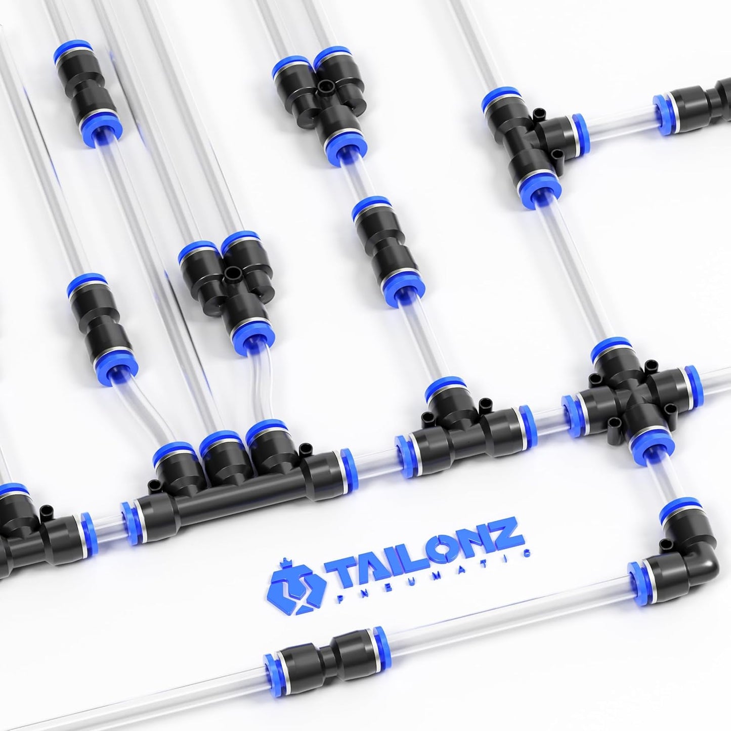 TAILONZ PNEUMATIC 1/2 Inch od Push to Connect Fittings Pneumatic Fittings kit 10 Spliters+10 Elbows+10 tee+10 Straight (40 pcs)