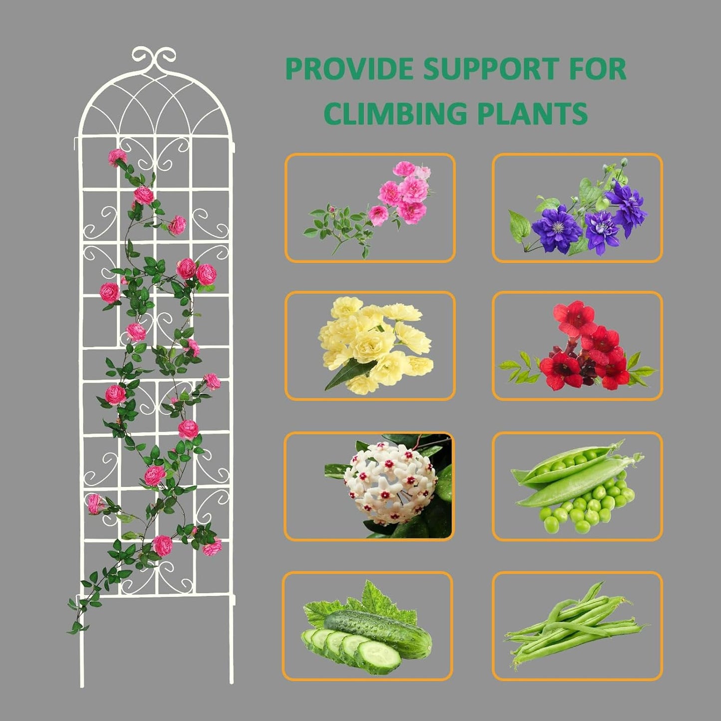 4 Pack Metal Garden Trellis for Climbing Plants Outdoor 86.7" H Cream White Garden Fence Rustproof Trellis Support Roses Flower Lawn, Off White