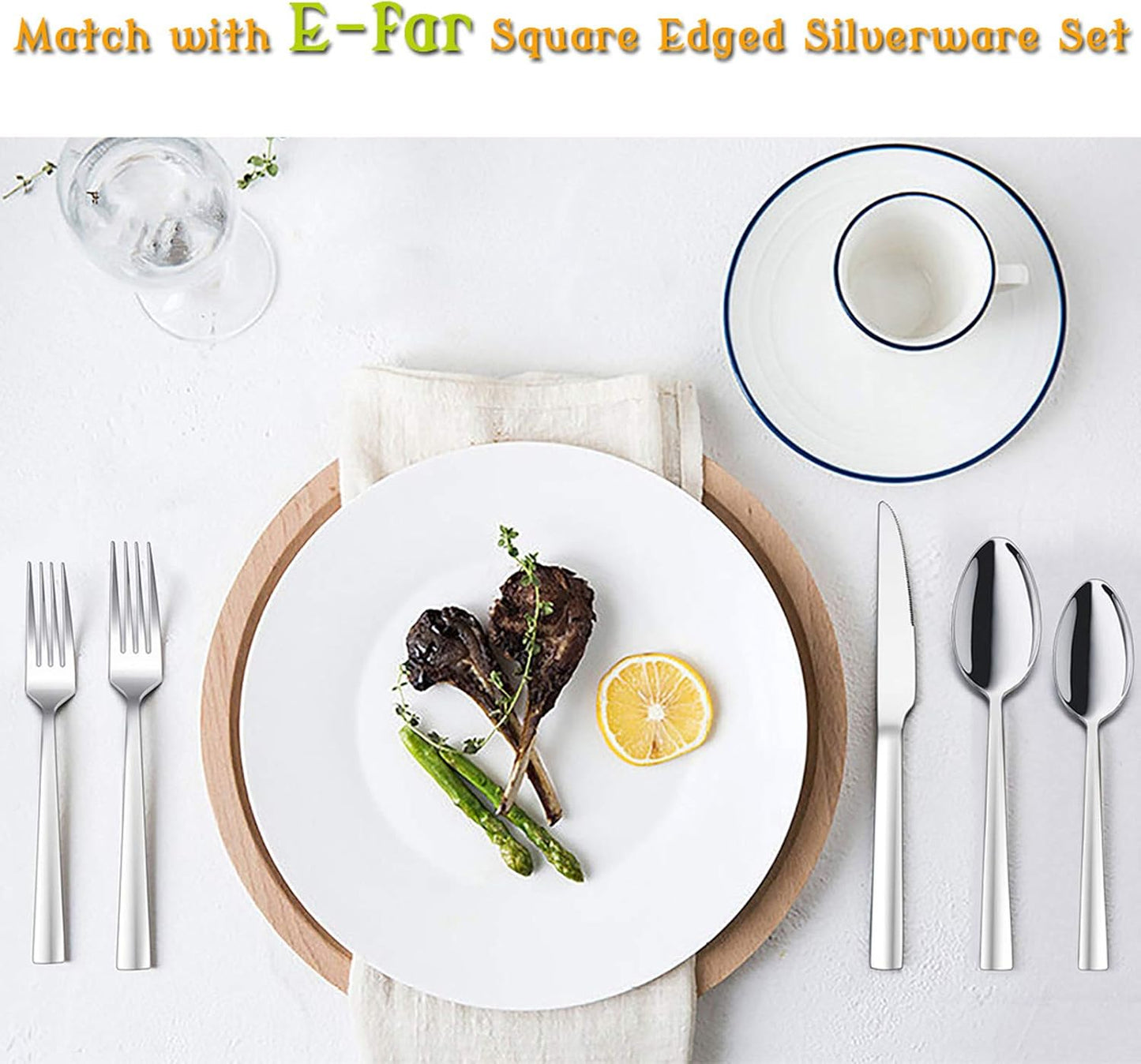 Salad Forks Set of 6, E-far 6.7 Inch Stainless Steel Dessert Forks for Home, Kitchen or Restaurant, Non-toxic & Mirror Polished, Squared Edge & Dishwasher Safe