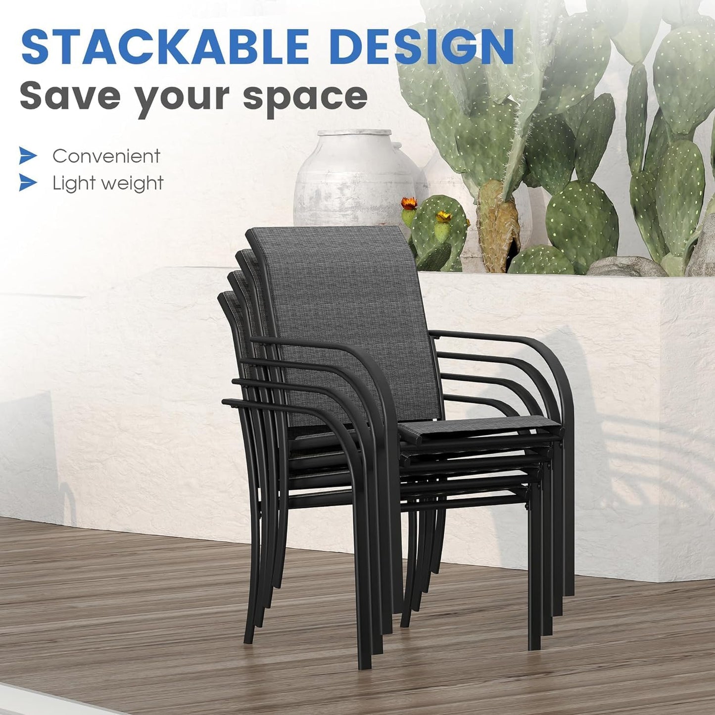 VICLLAX 5 Pieces Patio Dining Set, Outdoor Furniture Set Includes 41.2" Round Patio Table and 4 Patio Sling Chairs, Black Tabletop and Dark Grey Fabric