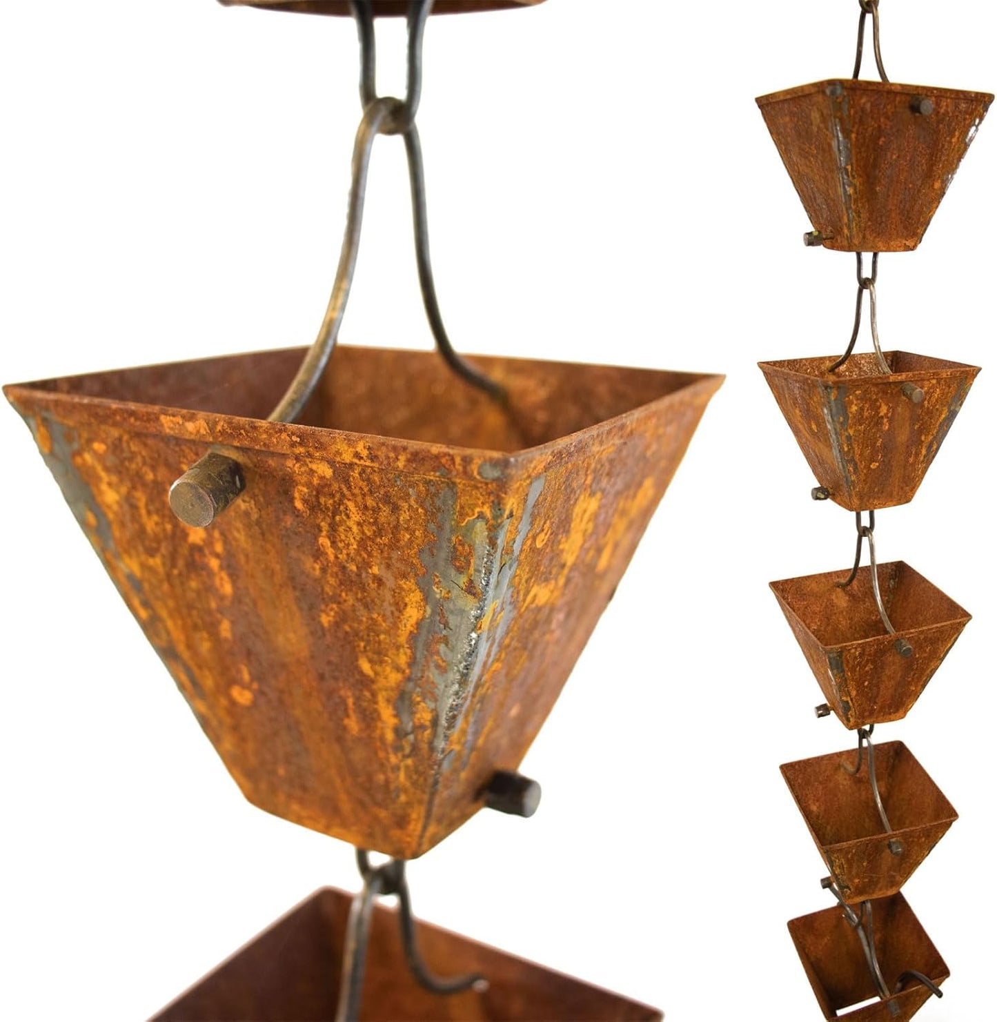 Nutshell Stores Medium Square Cups Rain Chain - Weathered Steel - 10 Feet